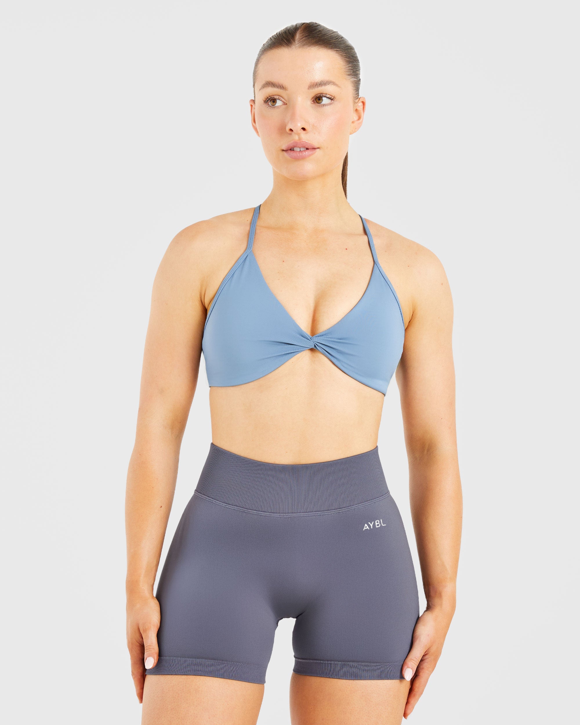 Sports Bra Essenziale con Spalline Crociate - Blu Slate
