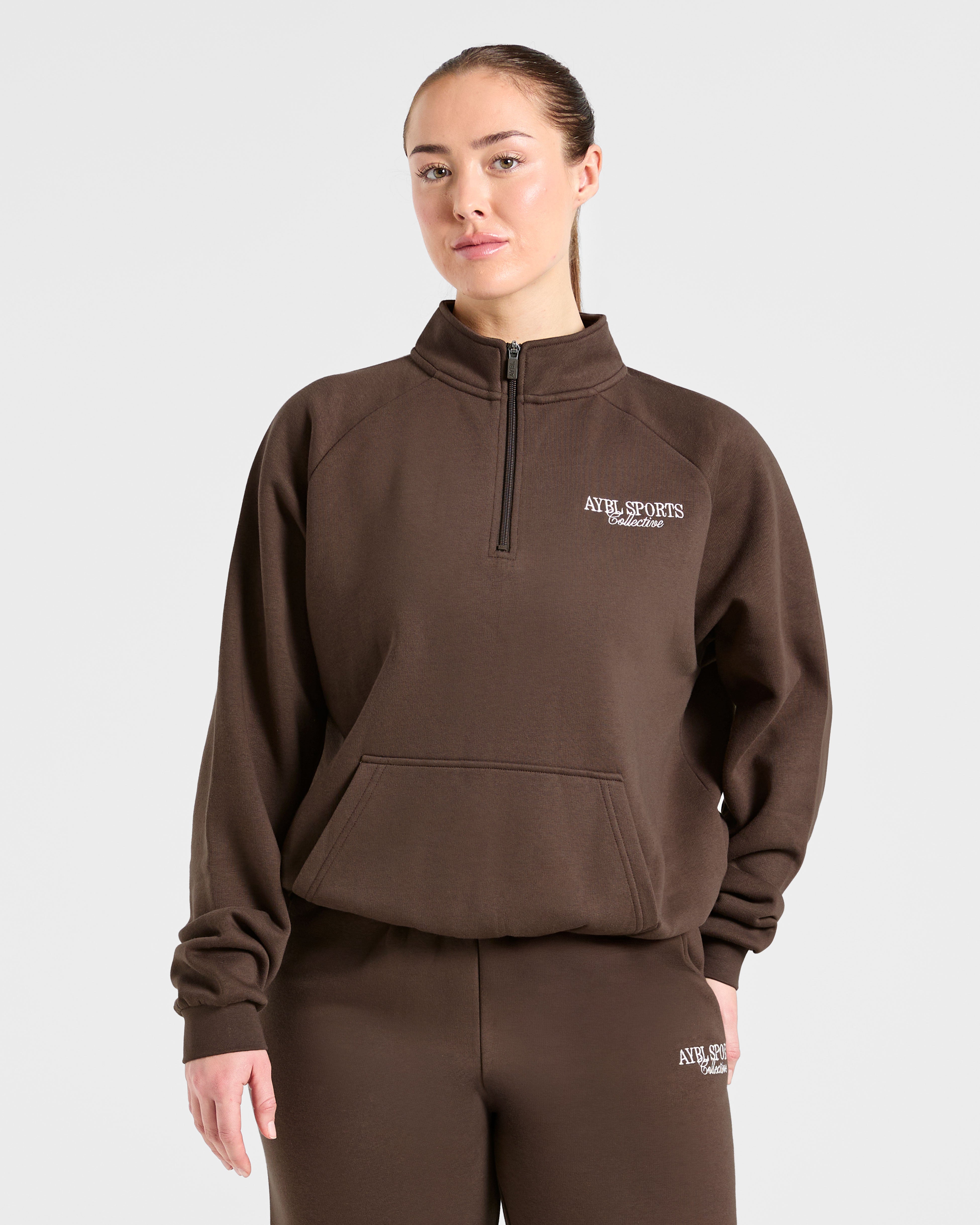 Sports Collective Felpa Oversized con Cerniera 1/4 - Marrone