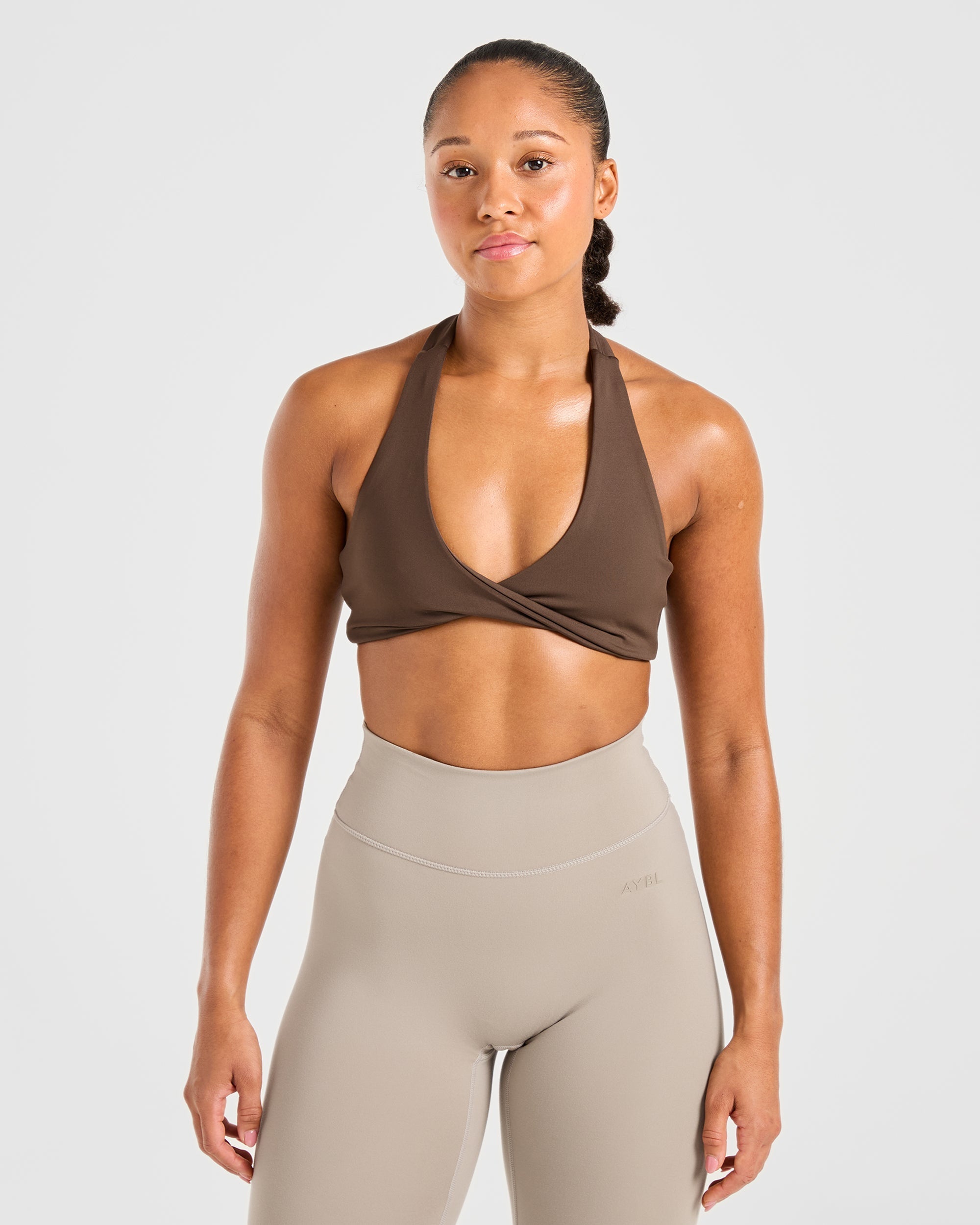 Sports Bra a Spalline Essenziale - Cacao Scuro