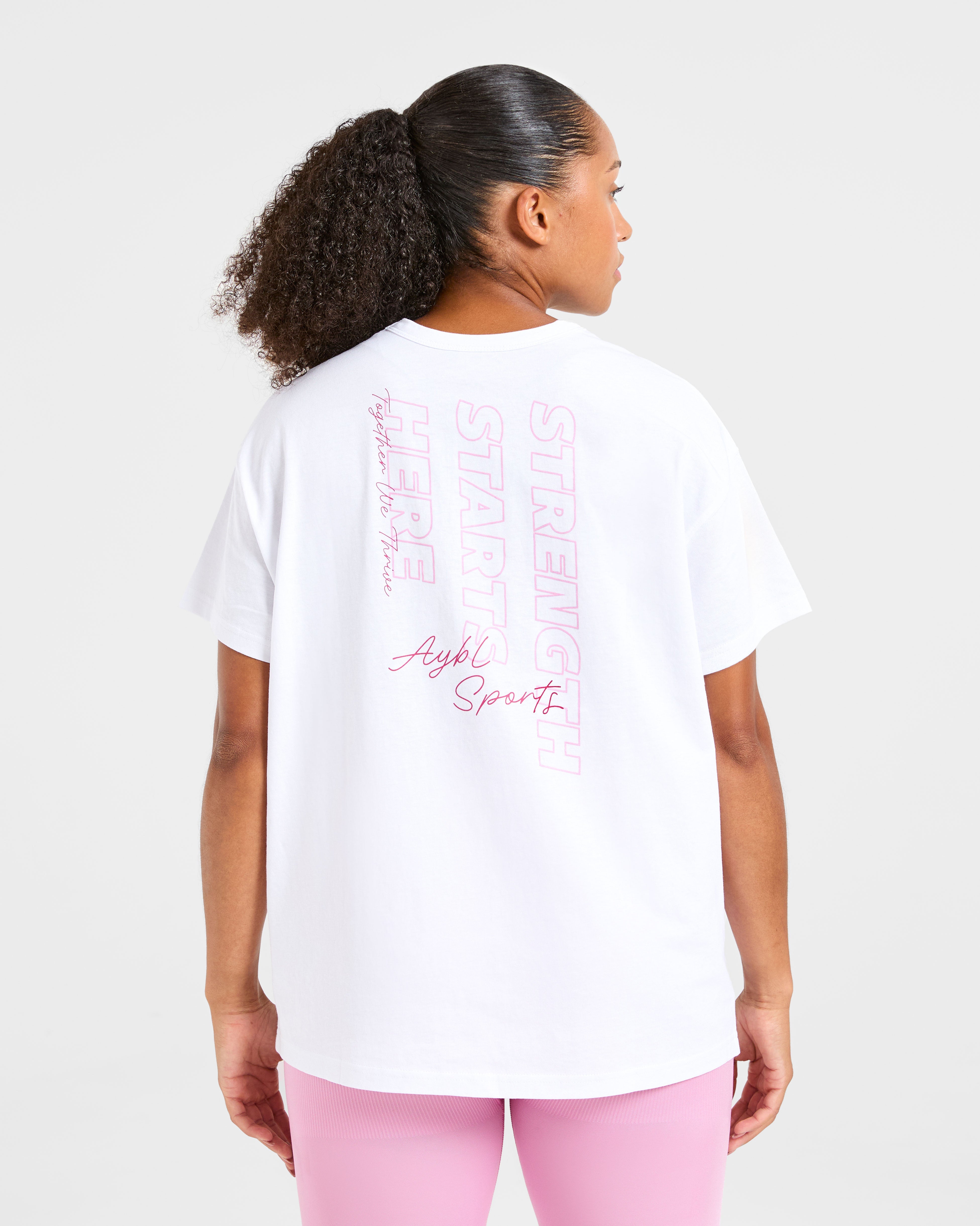 T-shirt oversize Strength Starts Here - Bianco/Rosa