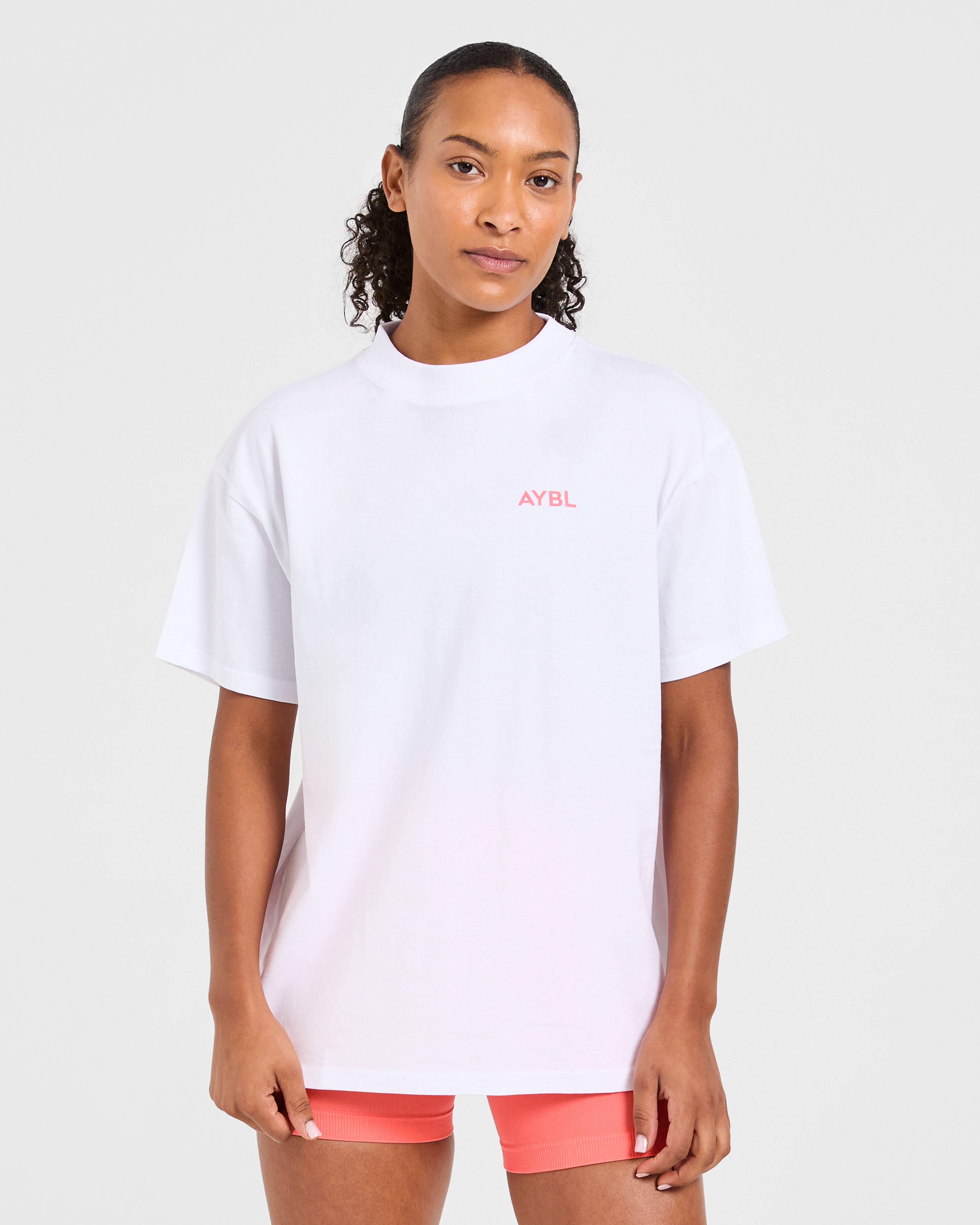 T-shirt Oversized con Stampa Lift - Bianco/Corallo Pesca
