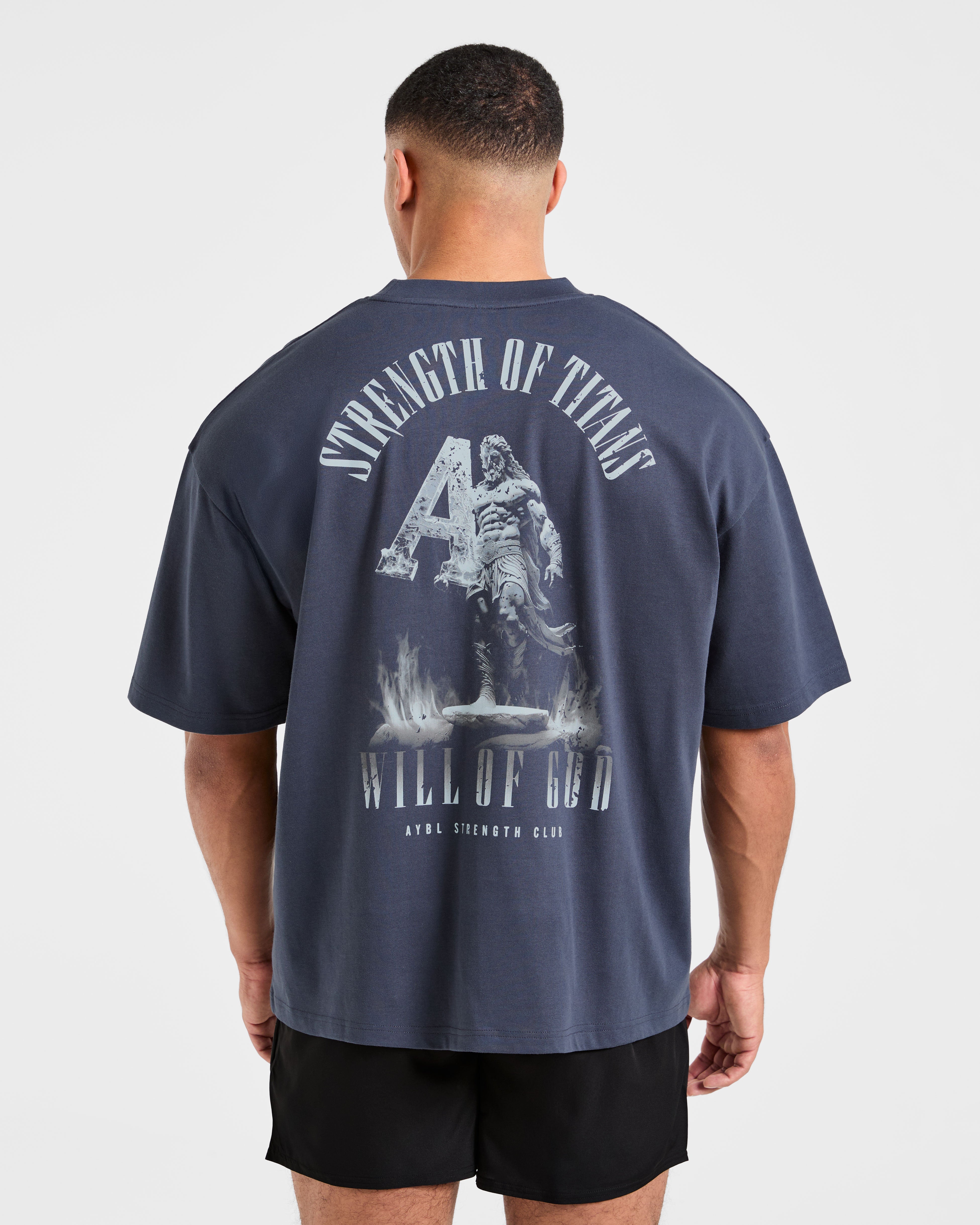 T-shirt Oversized Strength Of Titans - Blu Oceano Profondo