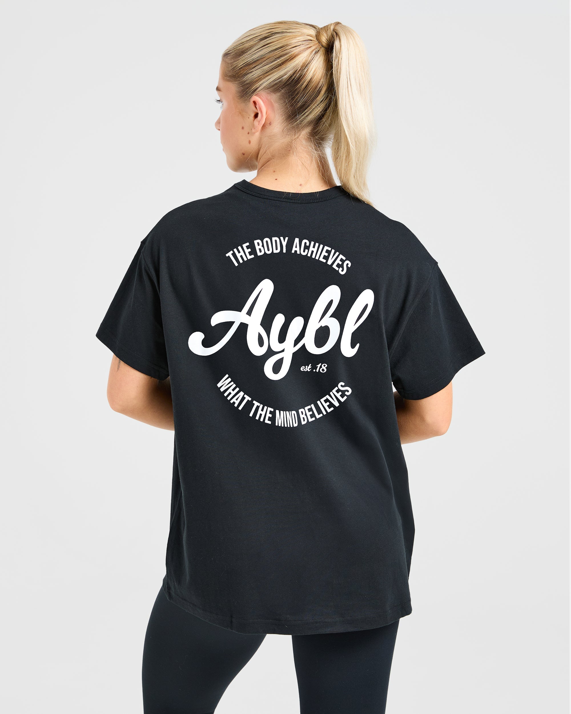Body Achieve Mind Believe T-Shirt Oversized - Nero