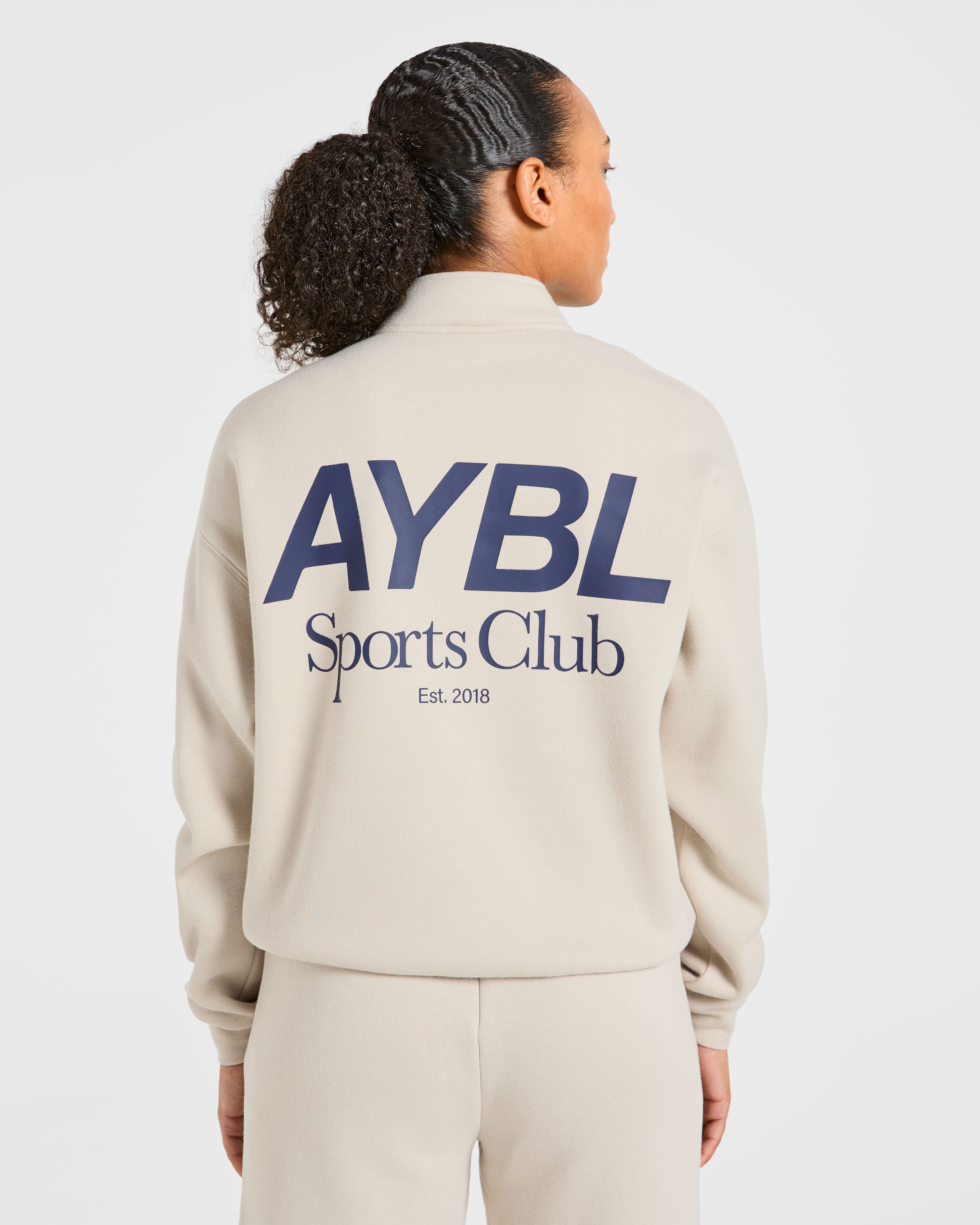 Pullover Sport Club Oversized con Cerniera 1/4 - Sabbia/Azzurro Scuro