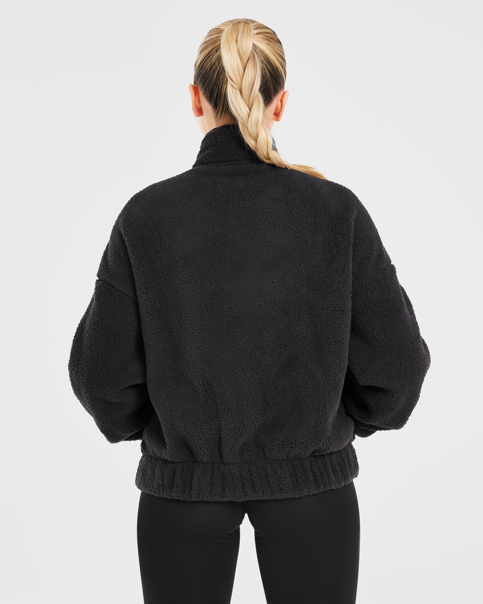 Giubbotto Felpa Oversized con Cerniera Varsity - Nero