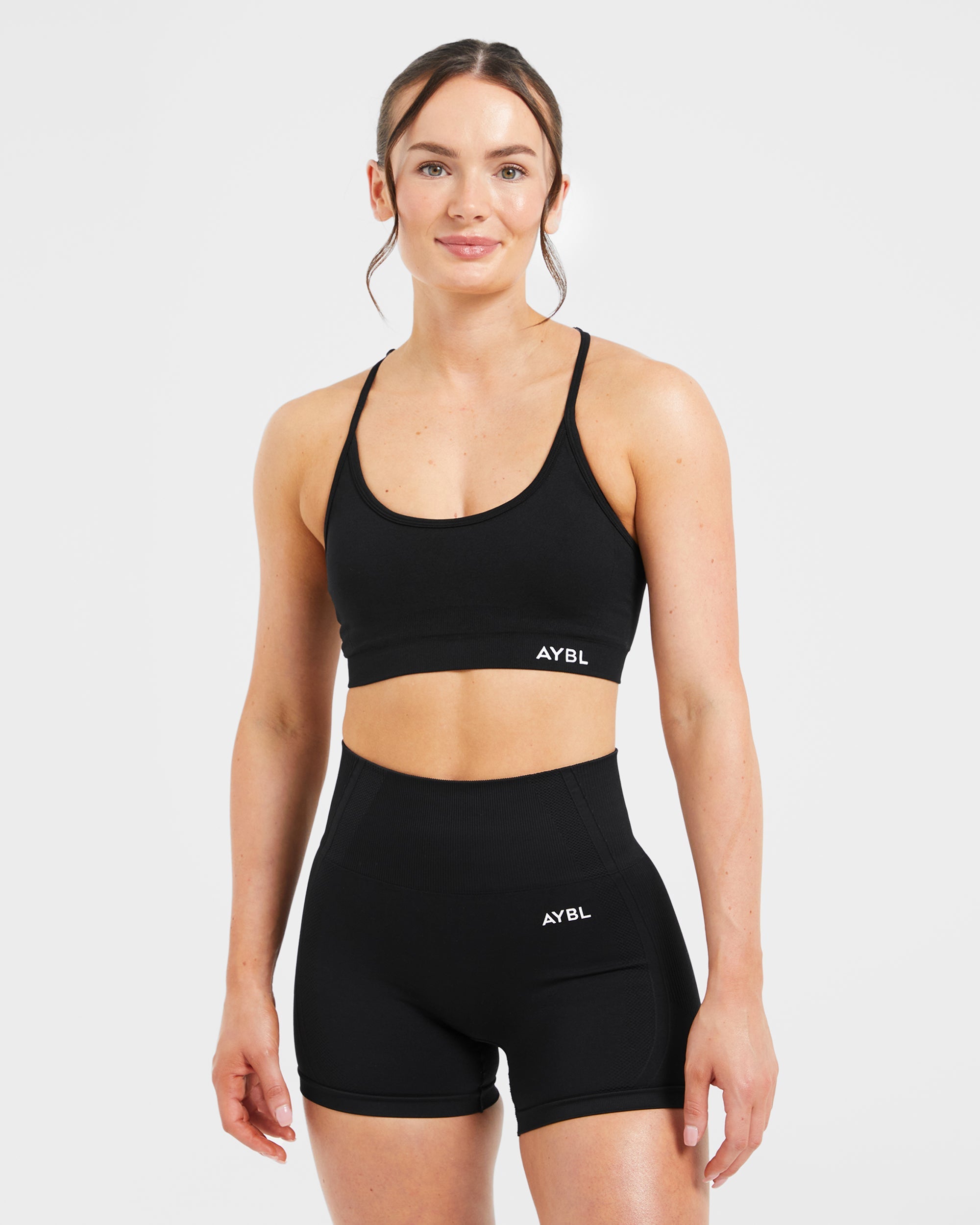 Sports Bra senza cuciture a collo a V essenziale - Nero