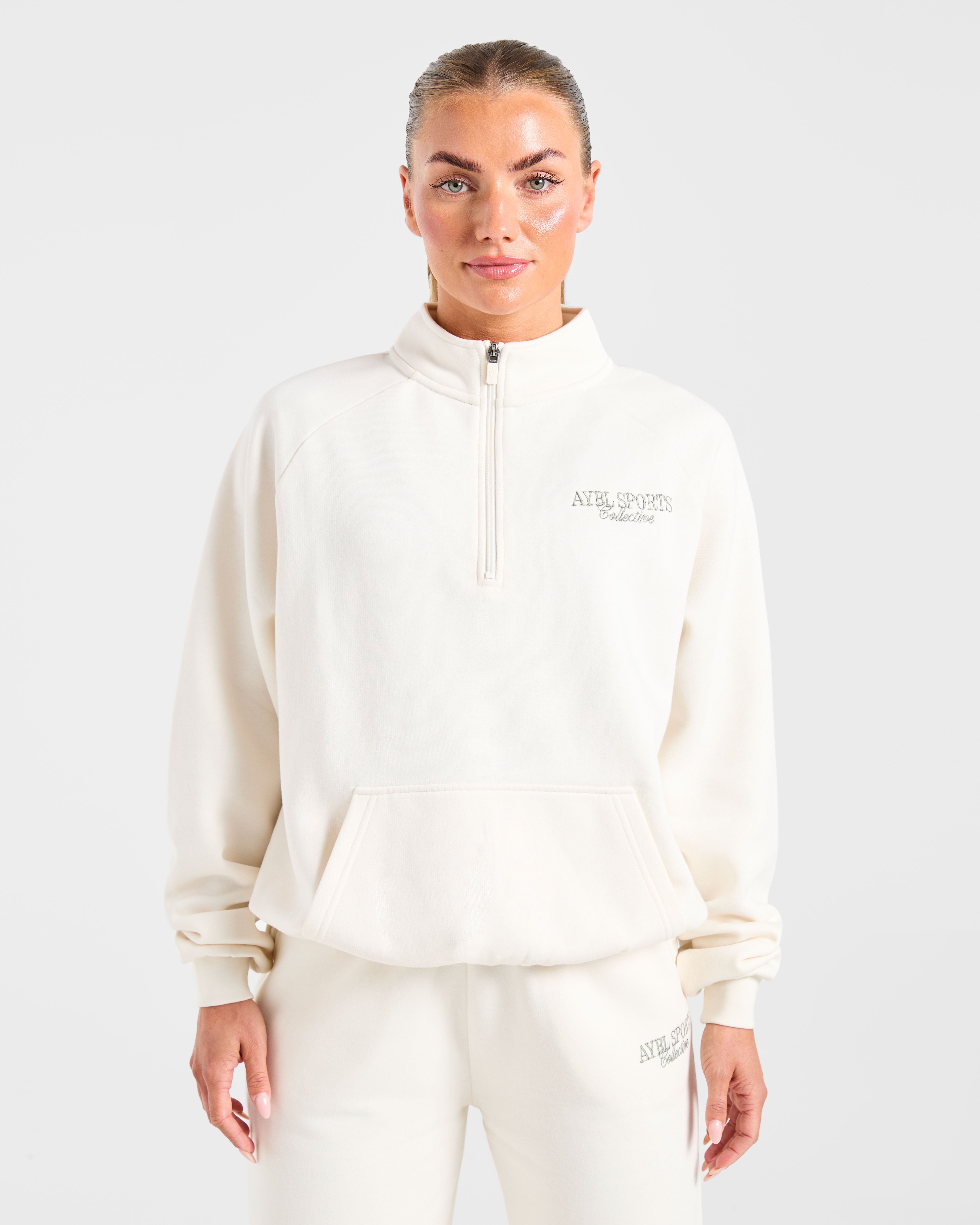 Sports Collective Pullover Oversized con Cerniera 1/4 - Avorio/Verde
