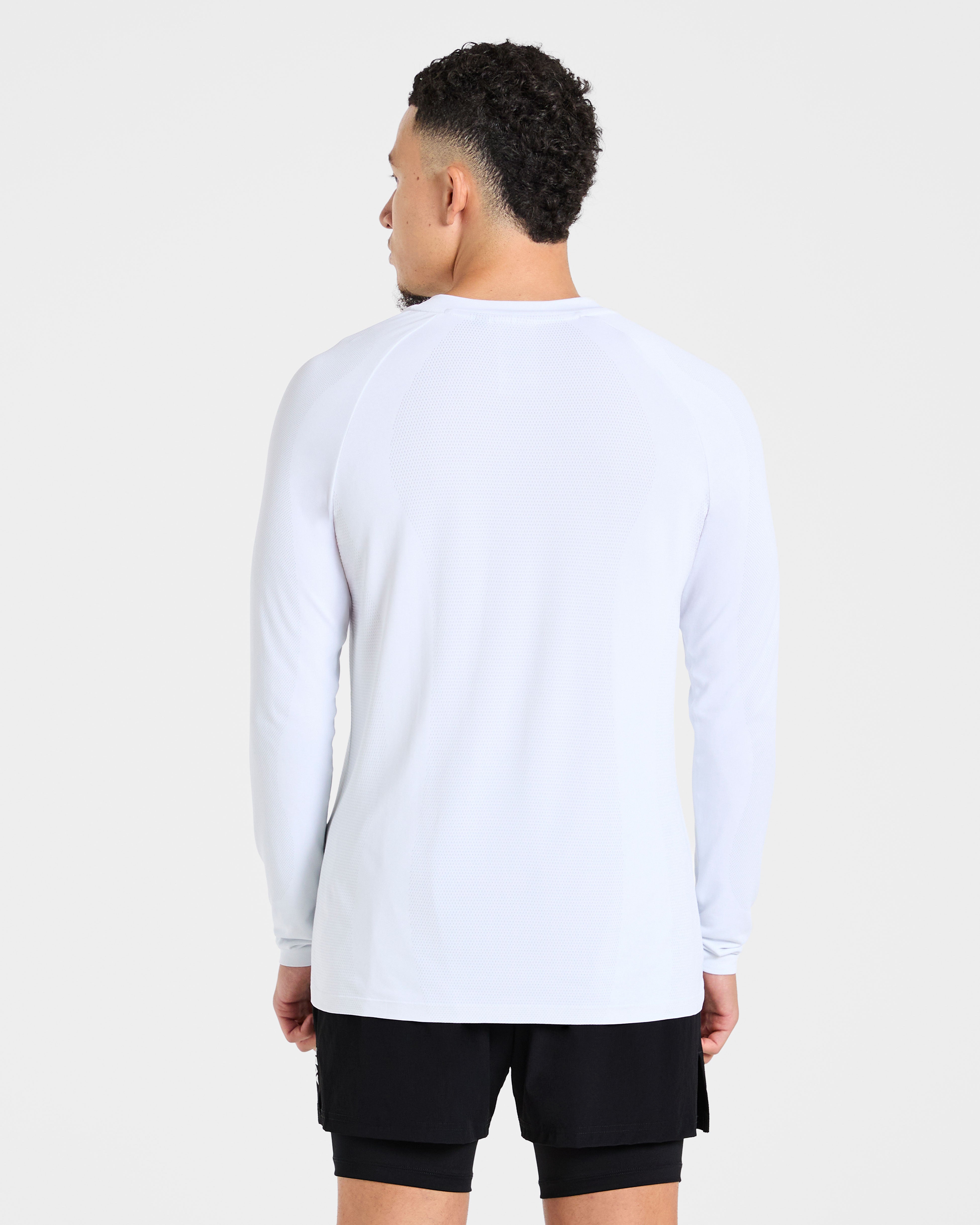 Attain T-shirt a Maniche Lunghe Senza Cuciture - Bianco Tempesta
