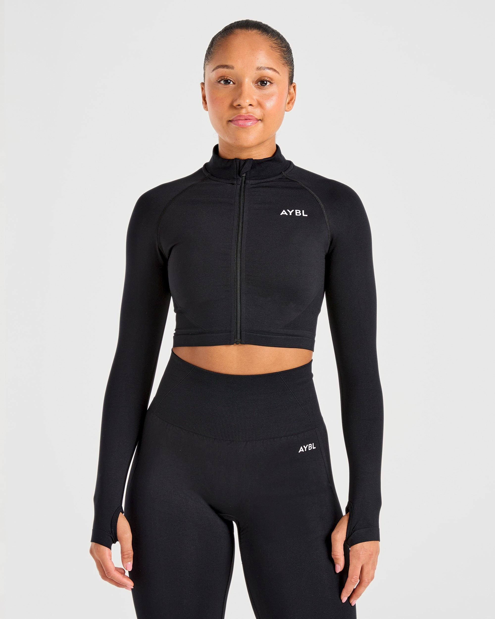 Empower Seamless Crop Zip Jacket - Nero