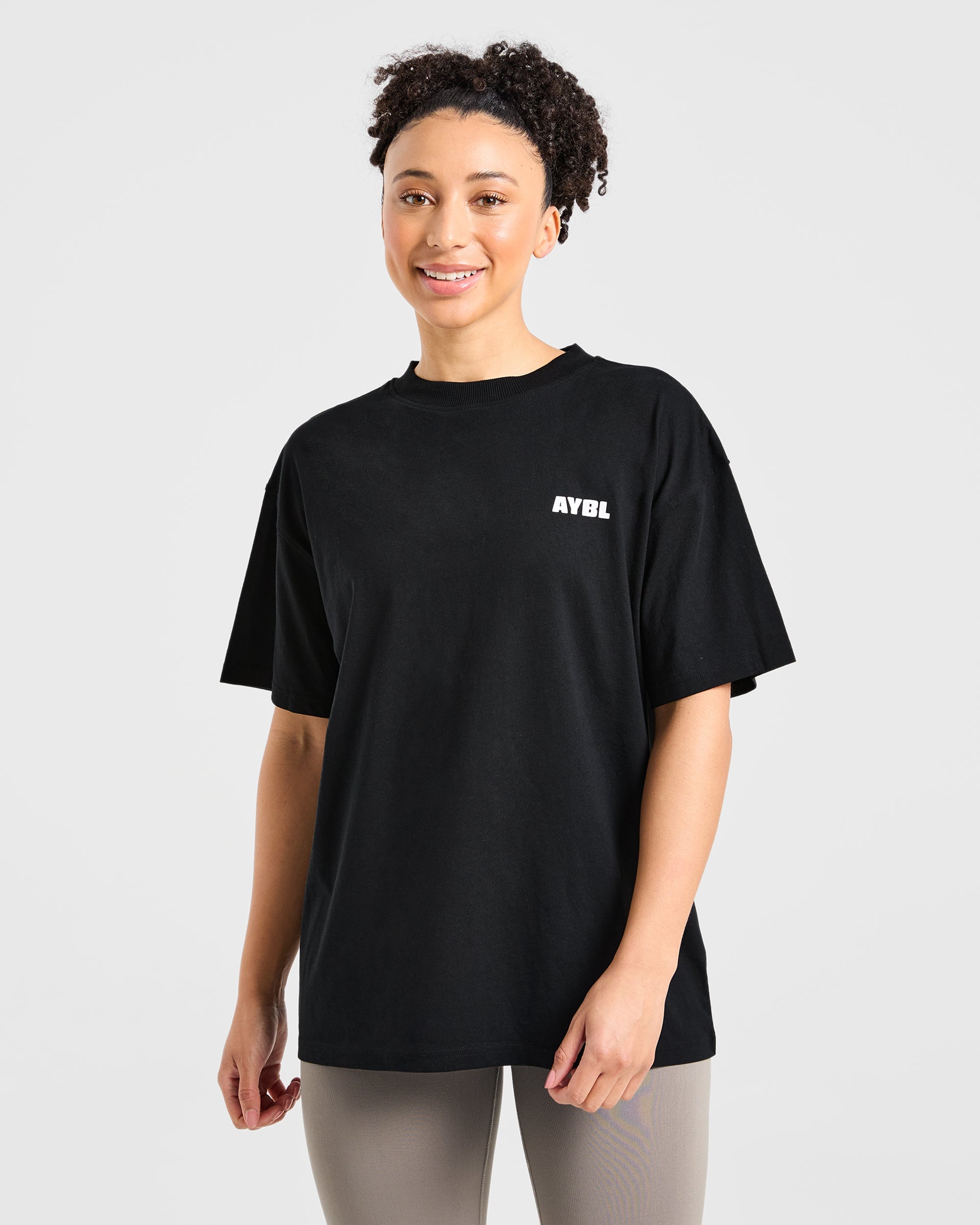 T-shirt Oversized con Design a Onde Focalizzato - Nero