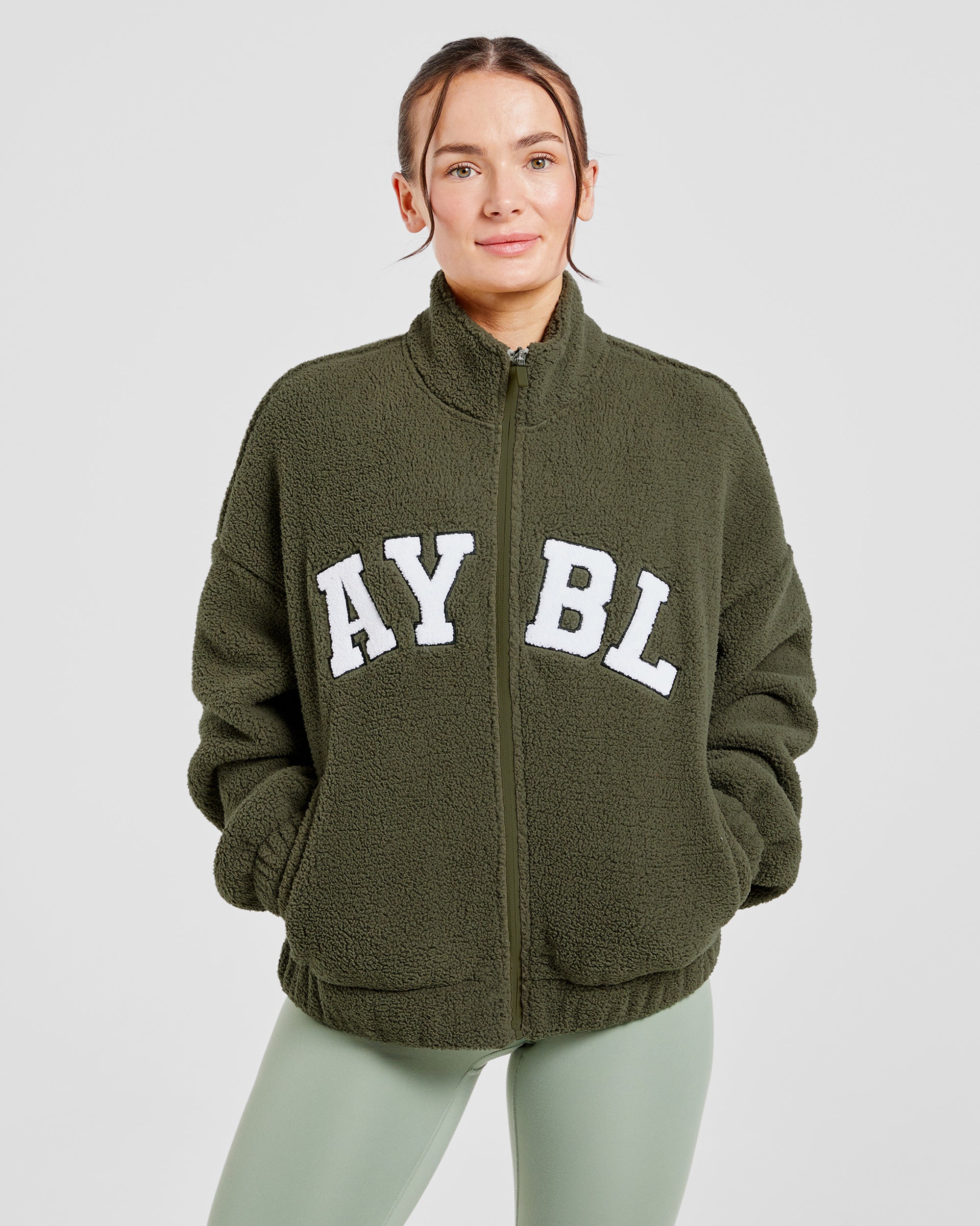 Giubbotto Felpa Oversized con Cerniera Varsity - Verde Kaki