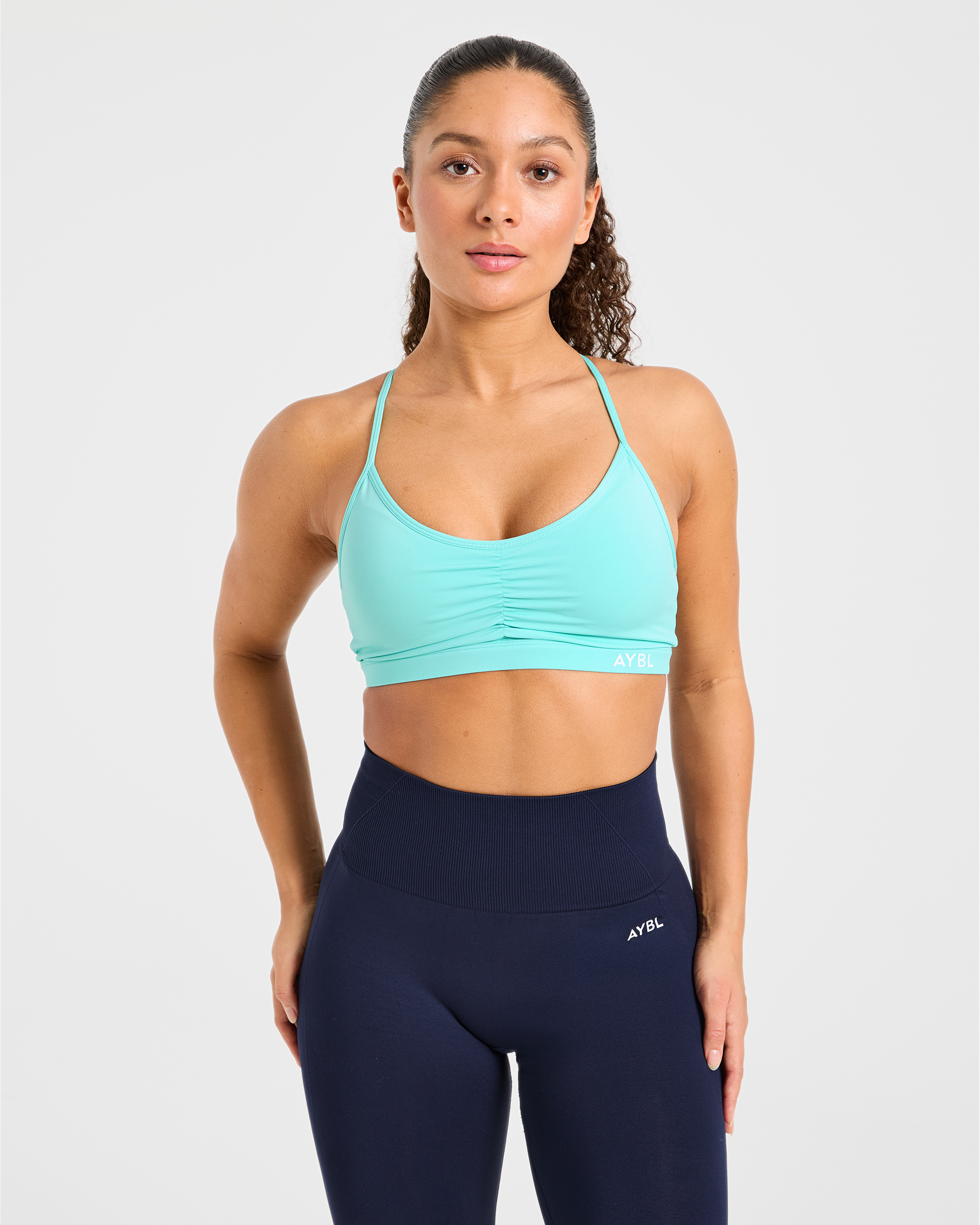 Sports Bra Essenziale con Ruches - Azzurro Turchese
