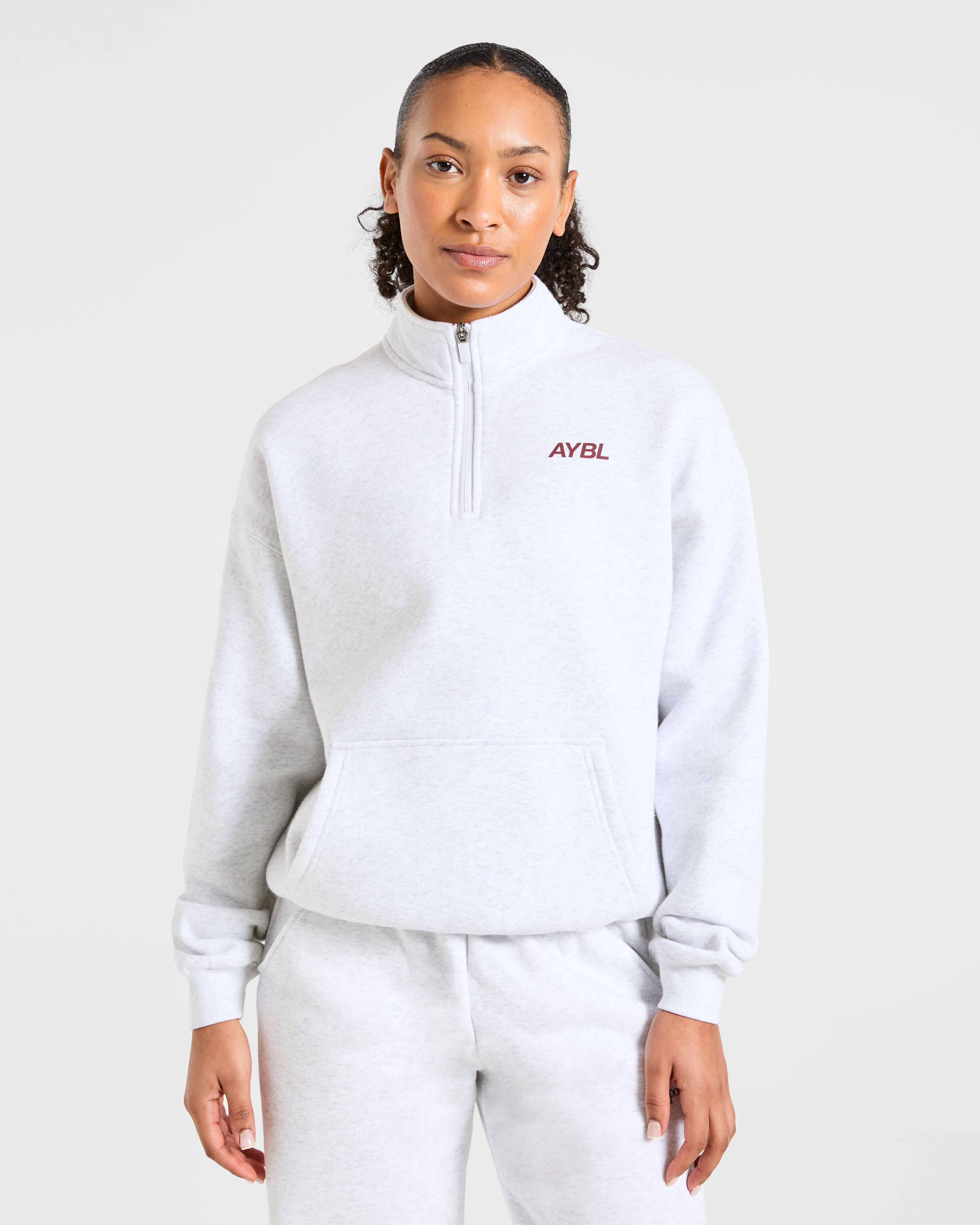 Pullover Oversized 1/4 Zip Sports Club - Grigio Mélange/Bordeaux