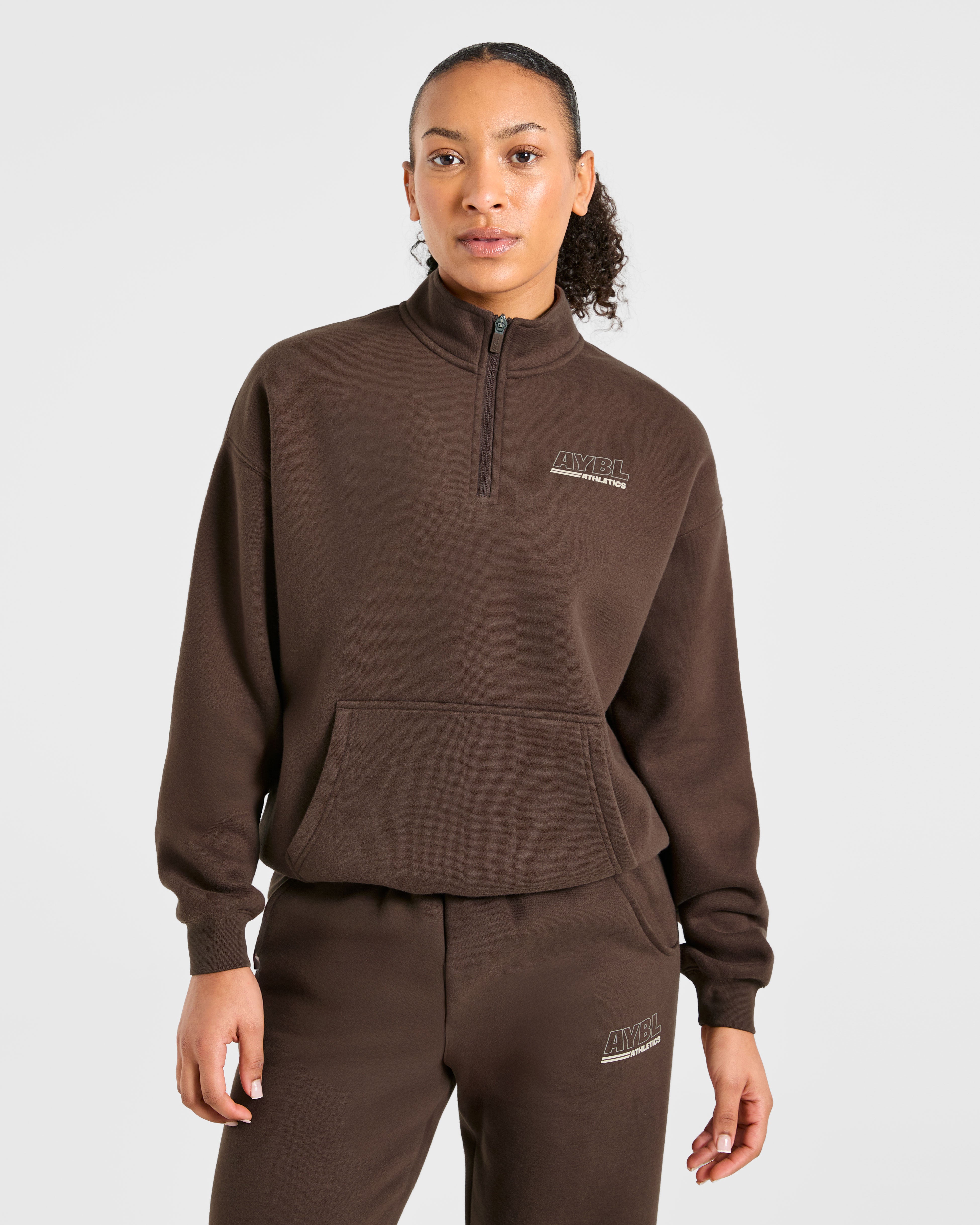 Pullover Oversized da Atletica con Cerniera 1/4 - Marrone/Sabbia