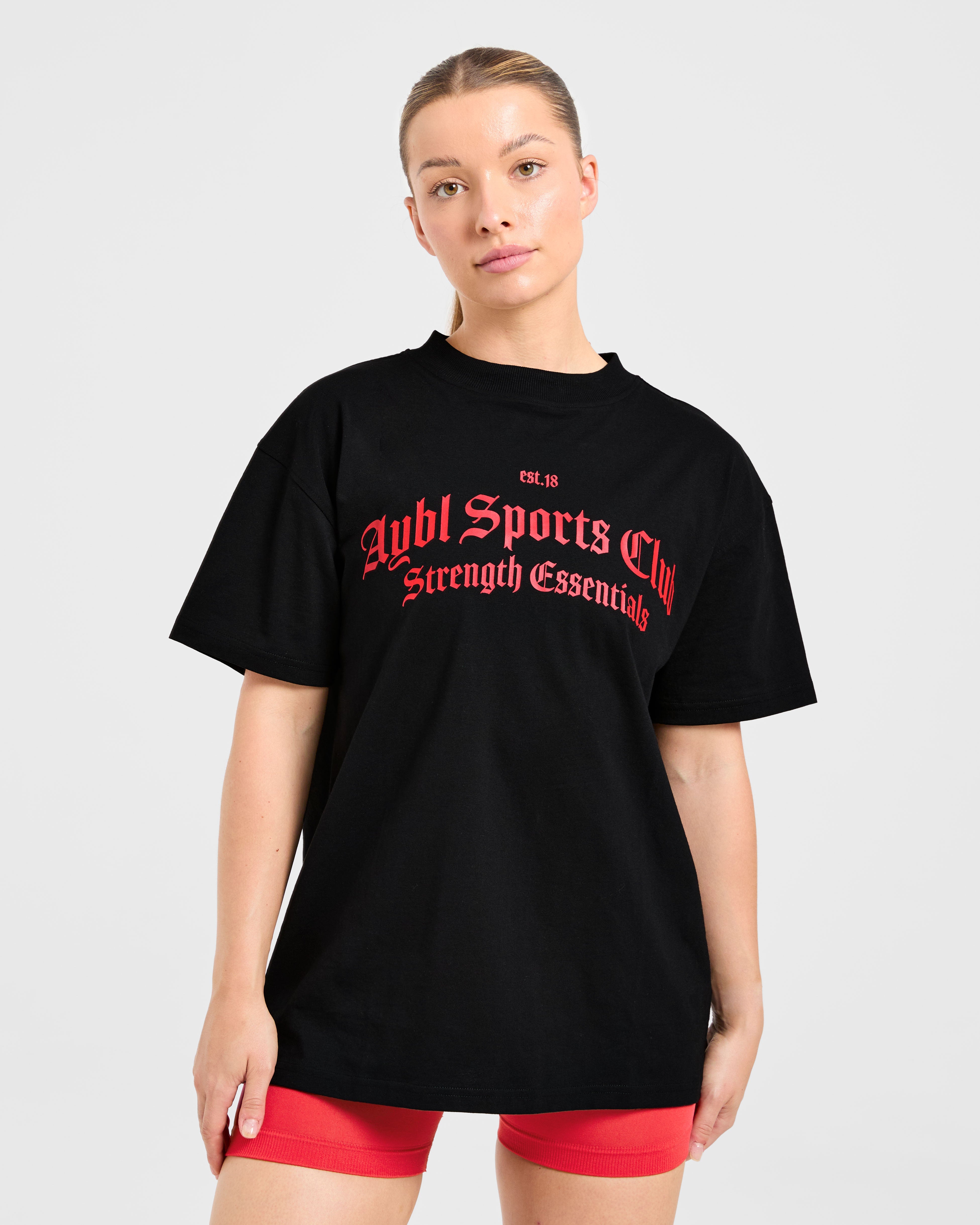 T-shirt Oversized Gothic Sports Club - Nero/Rosso