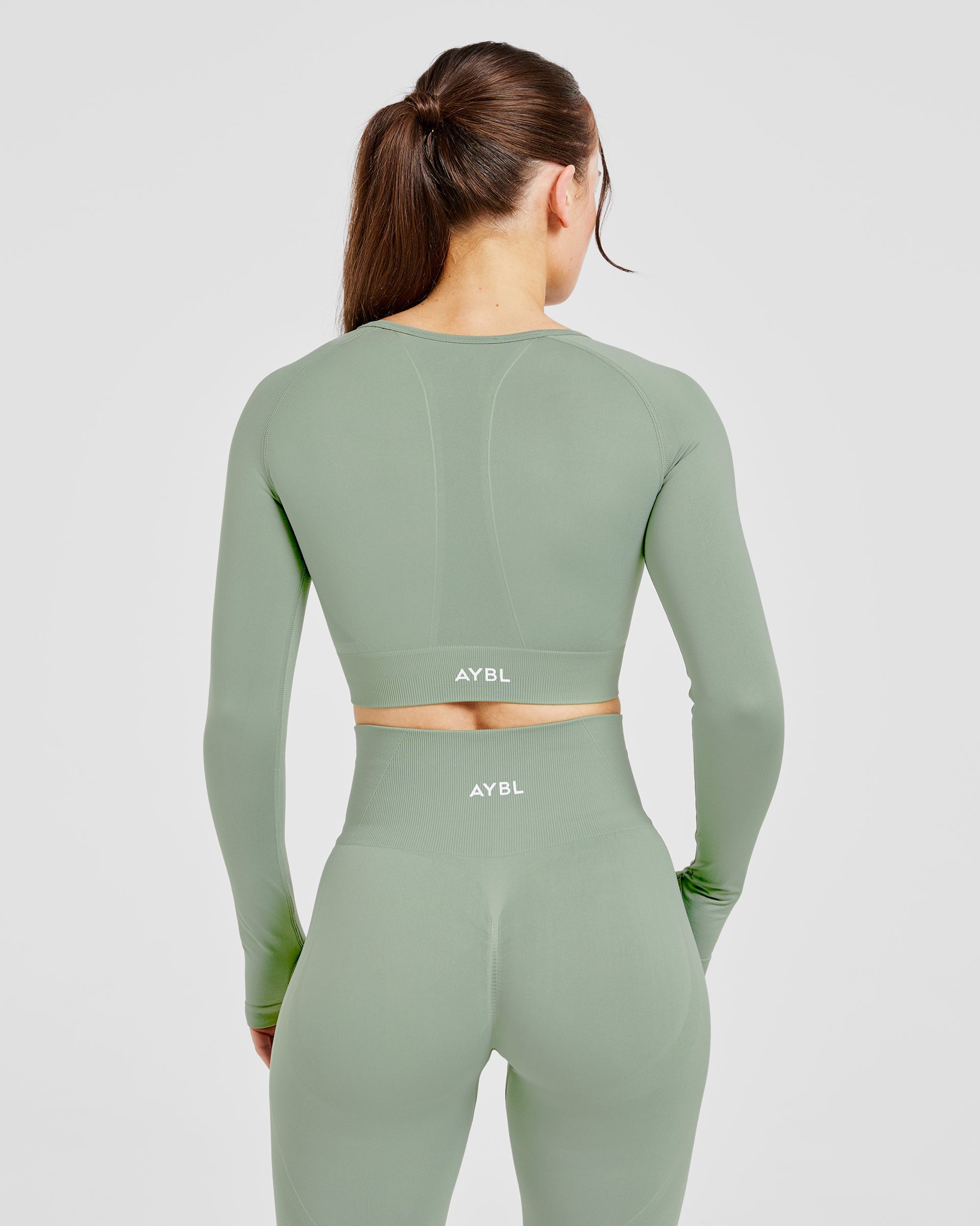 Empower Top Crop Manica Lunga Senza Cuciture - Verde Bosco