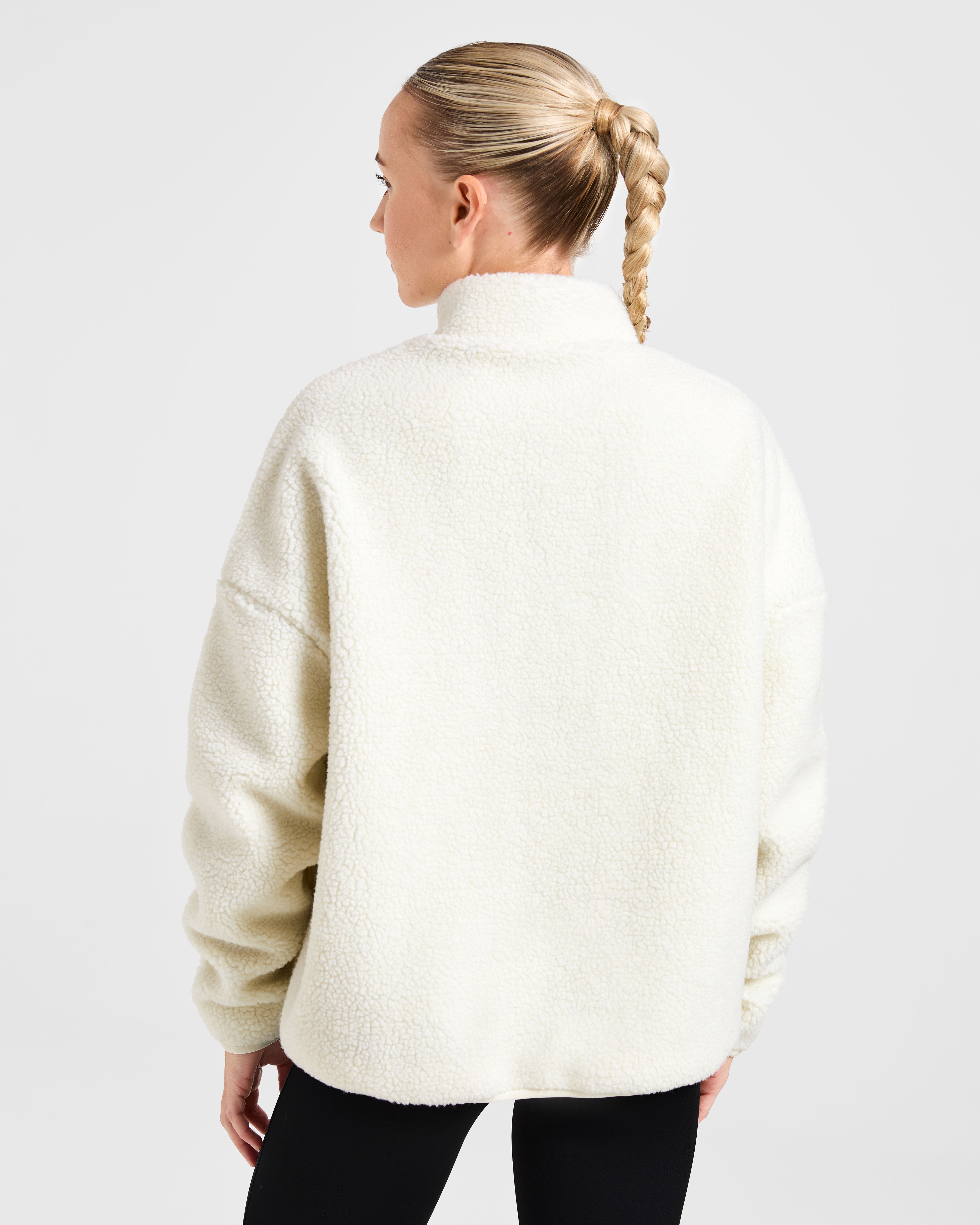 Giacca in pile oversize con cerniera - Avorio