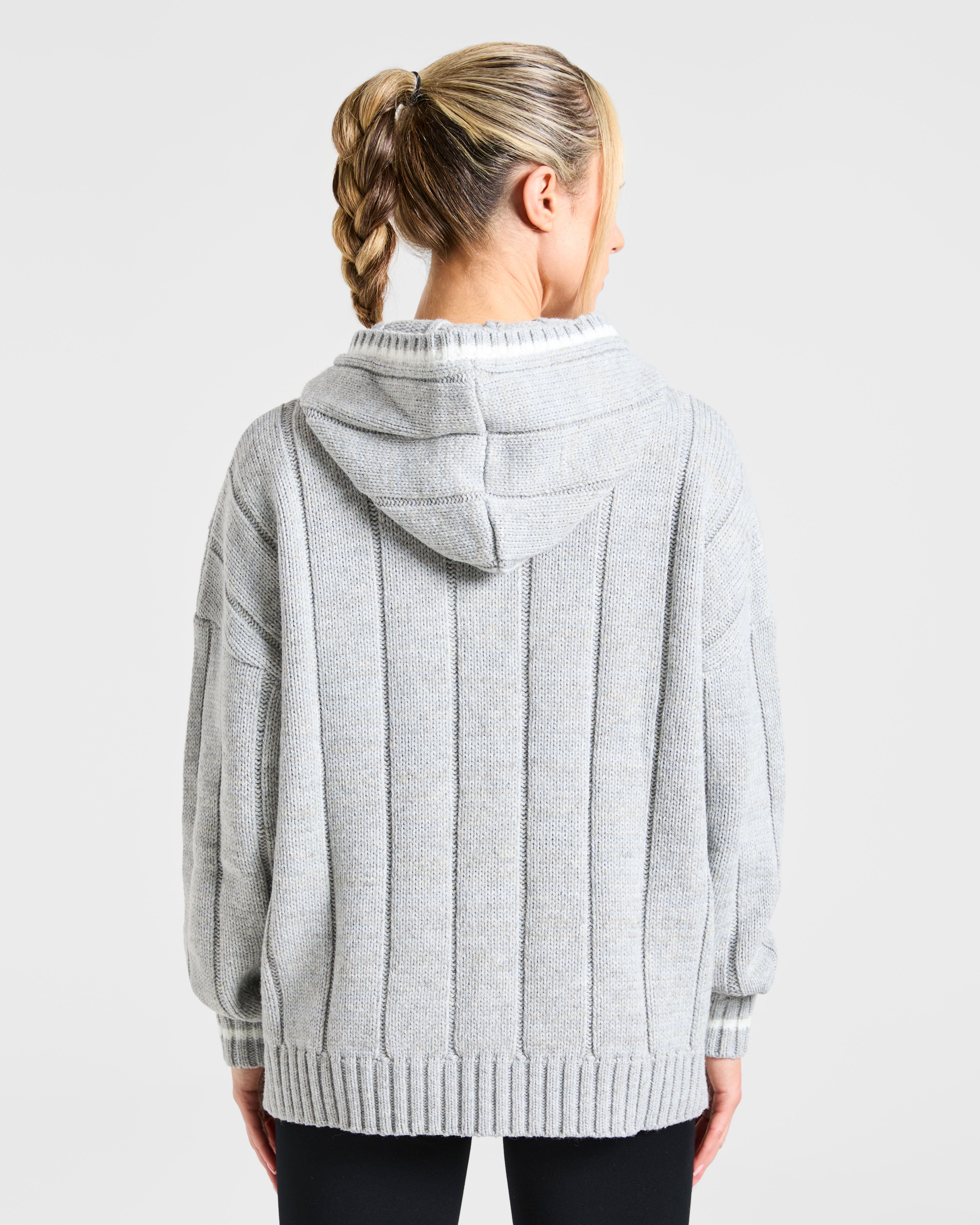 Giacca con Cappuccio Oversized in Maglia da Atletica - Grigio Mélange