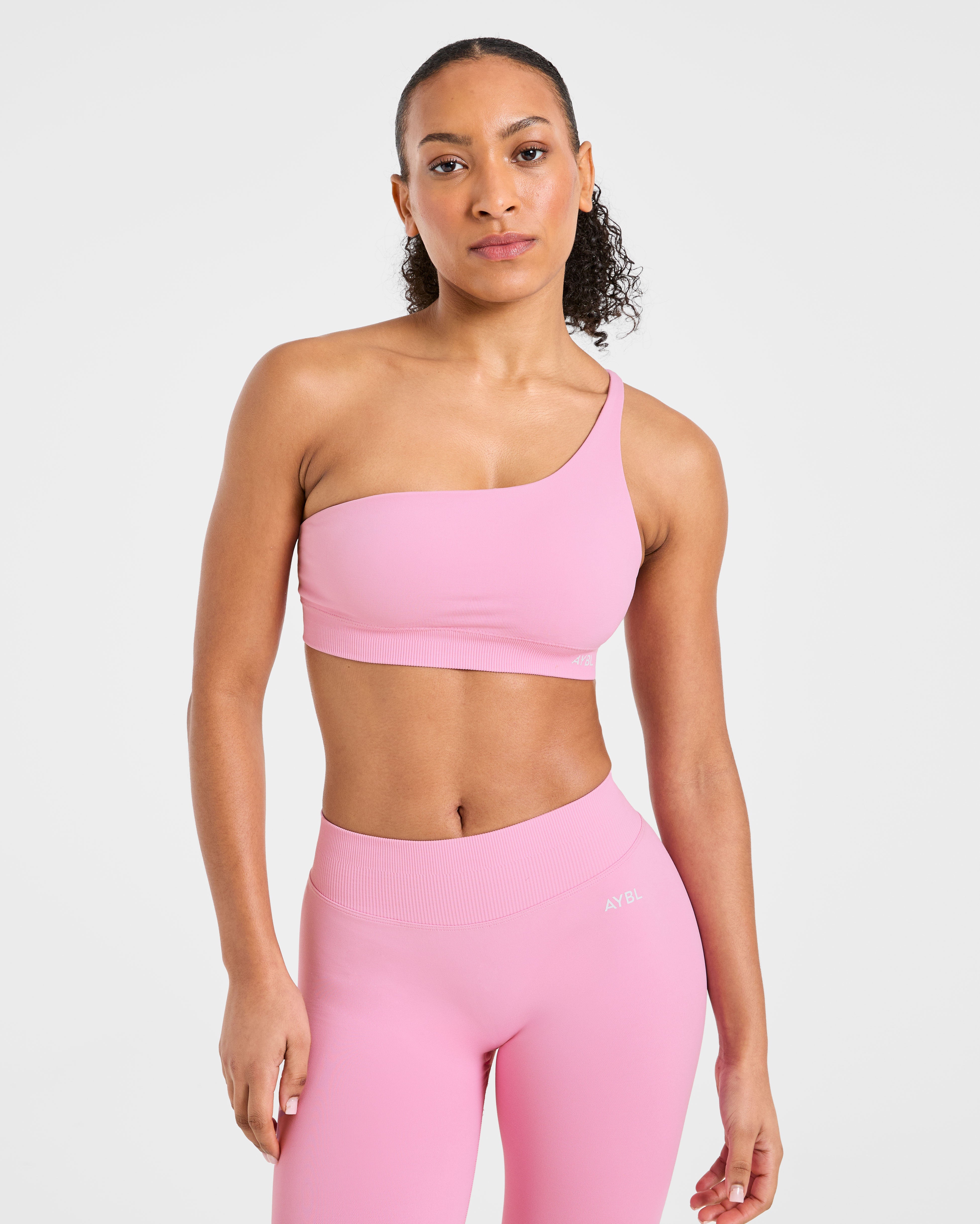 Aumenta il reggiseno sportivo senza cuciture a una spalla - Rosa zucchero