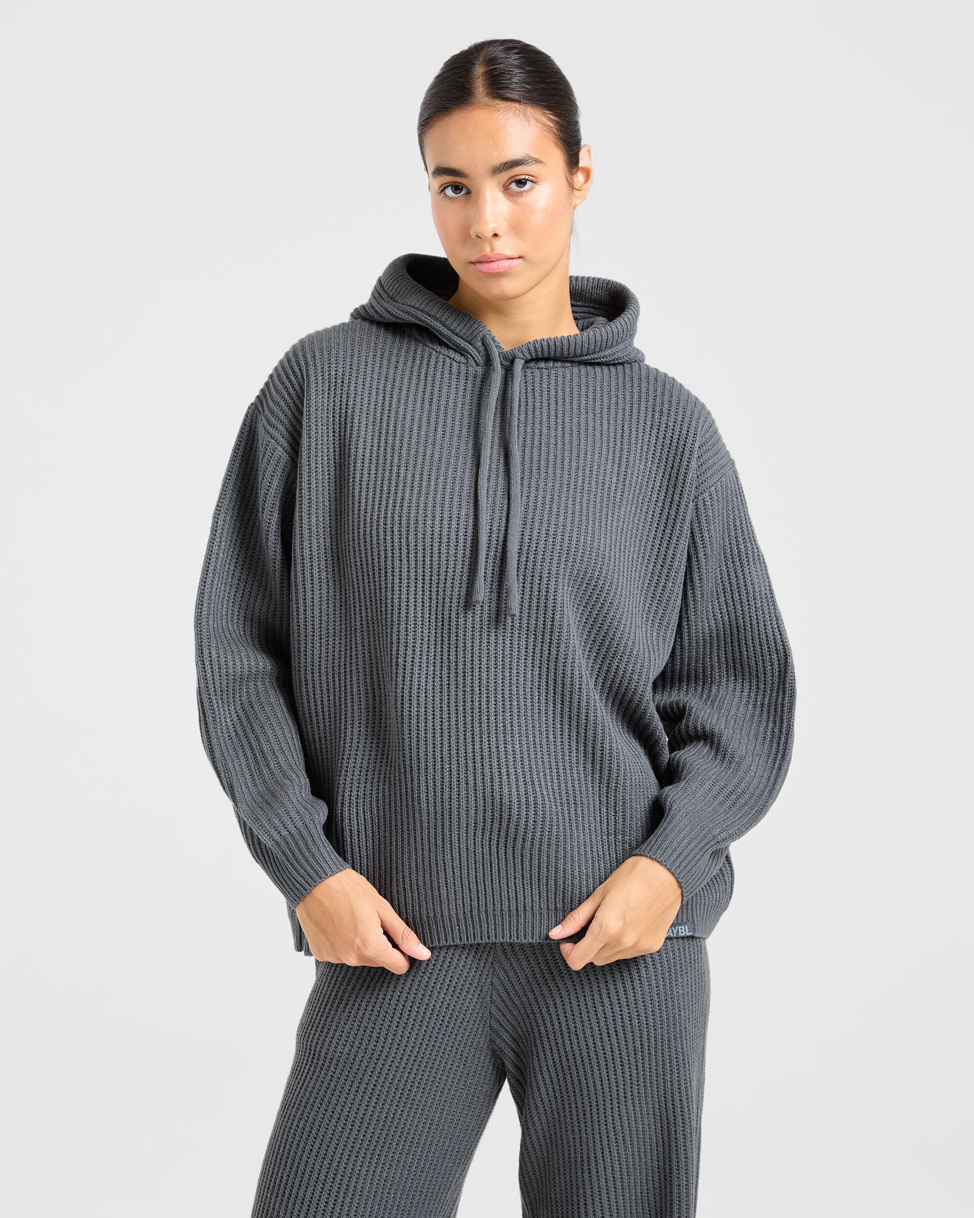 Lounge Oversized Knit Hoodie - Grigio