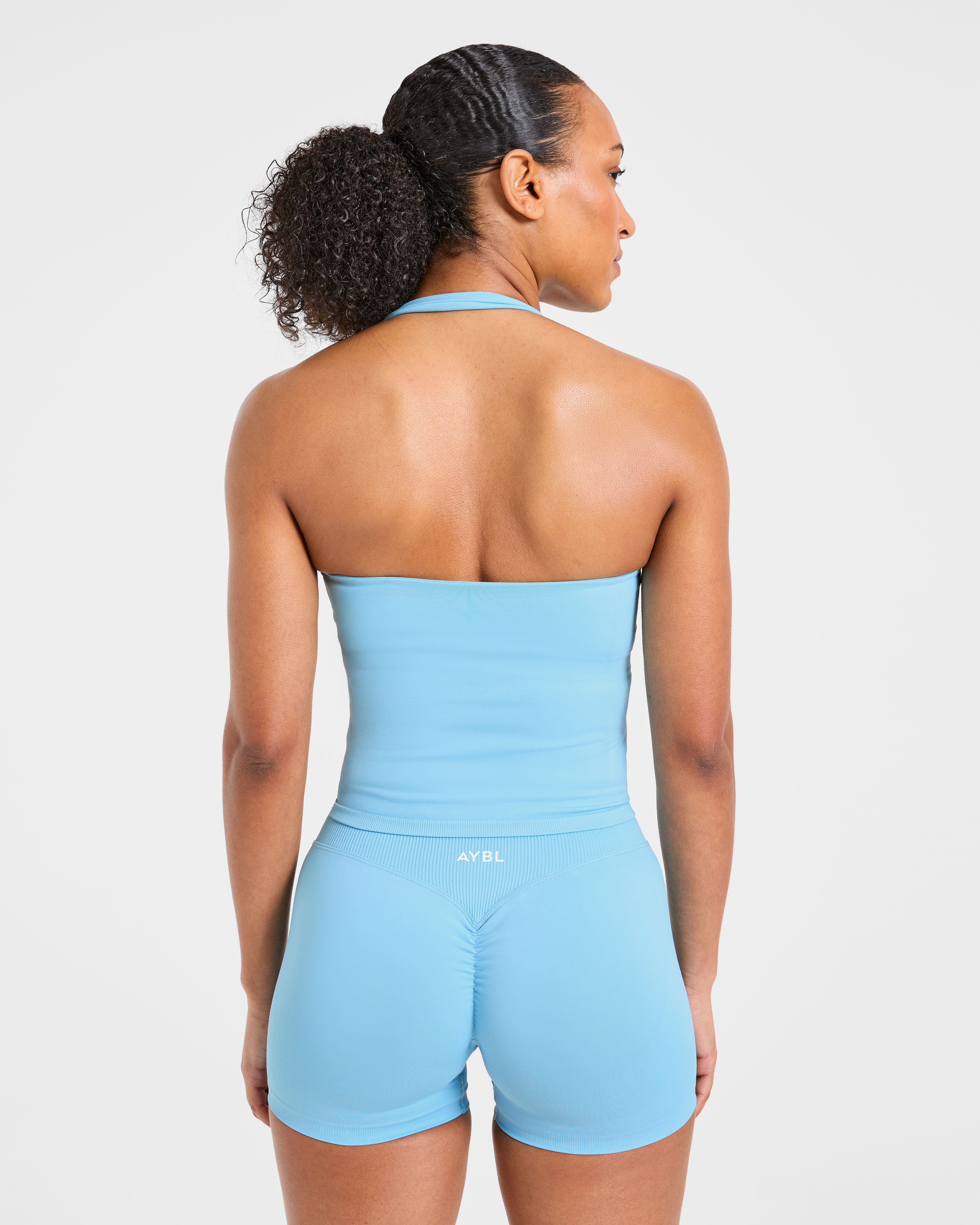 Aumenta il tuo look con il top senza cuciture a spalline - Azzurro polvere