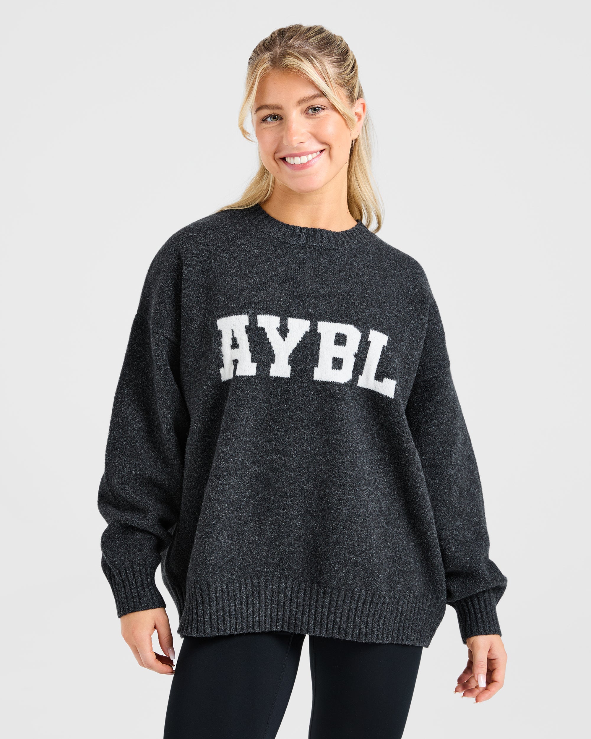 Maglione Lavorato Oversized Varsity - Grigio Antracite