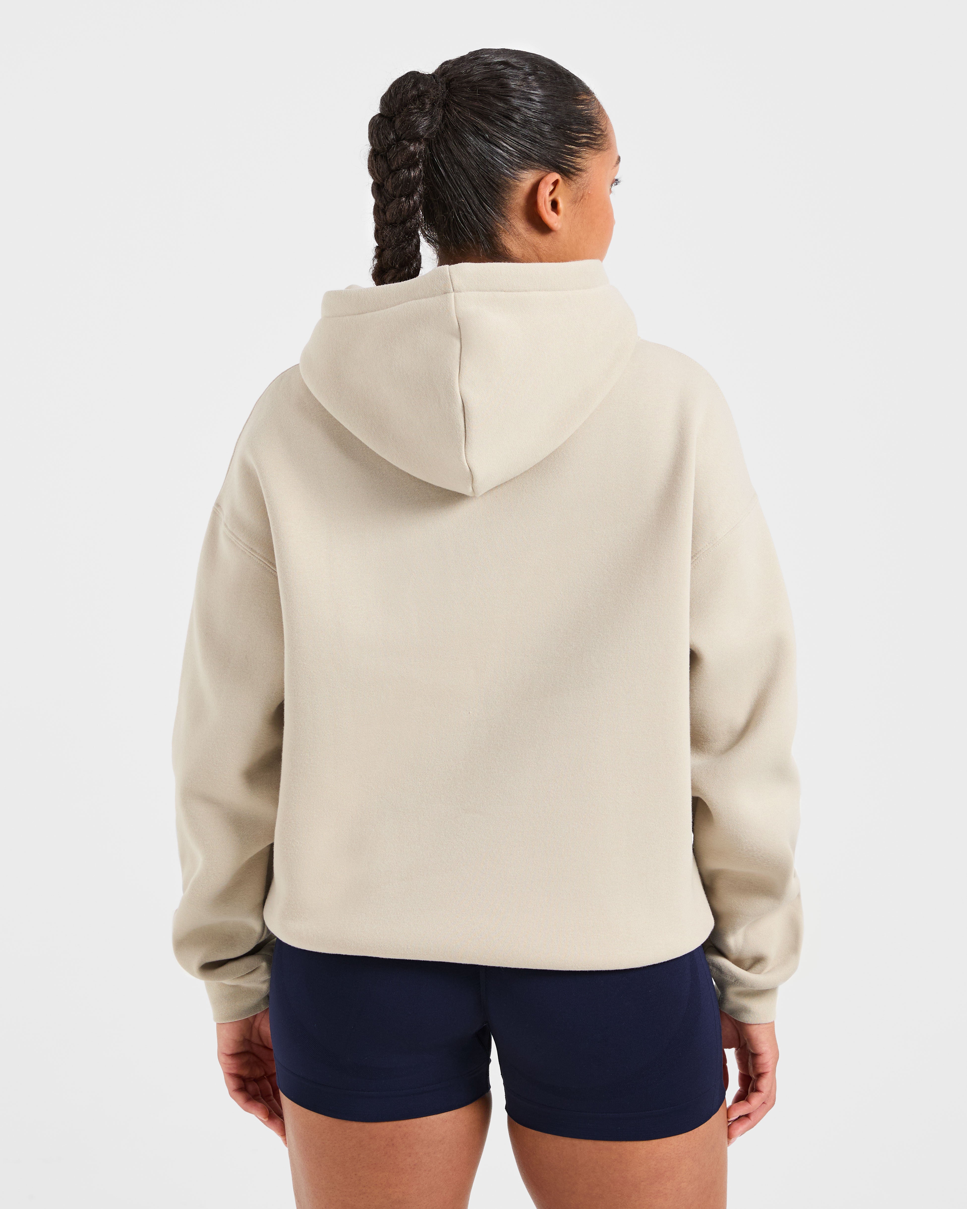 Felpa Oversized con Ricamo di Testo - Sabbia/Azzurro Scuro