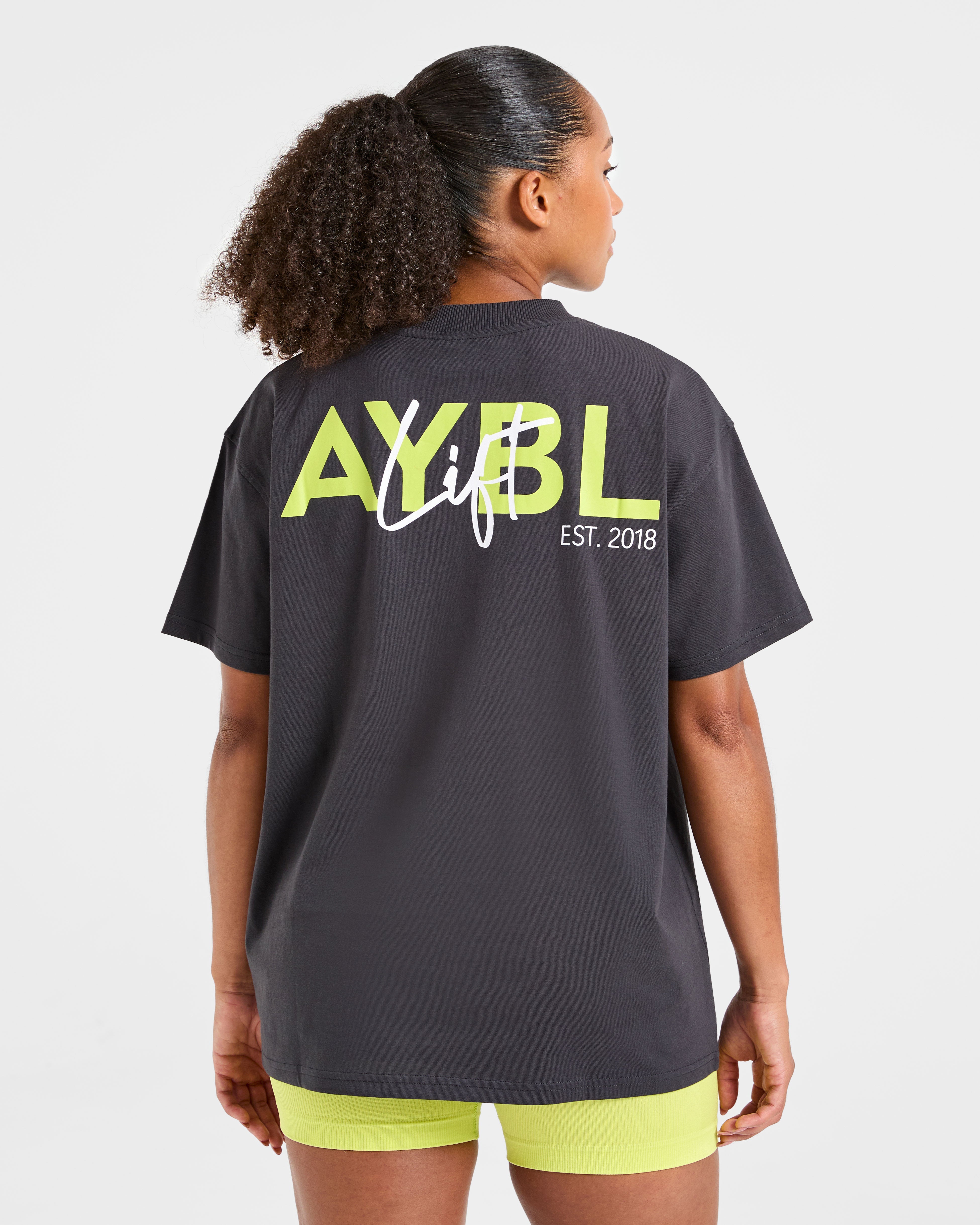 T-shirt Oversized con Stampa Lift - Grigio/Verde Lime