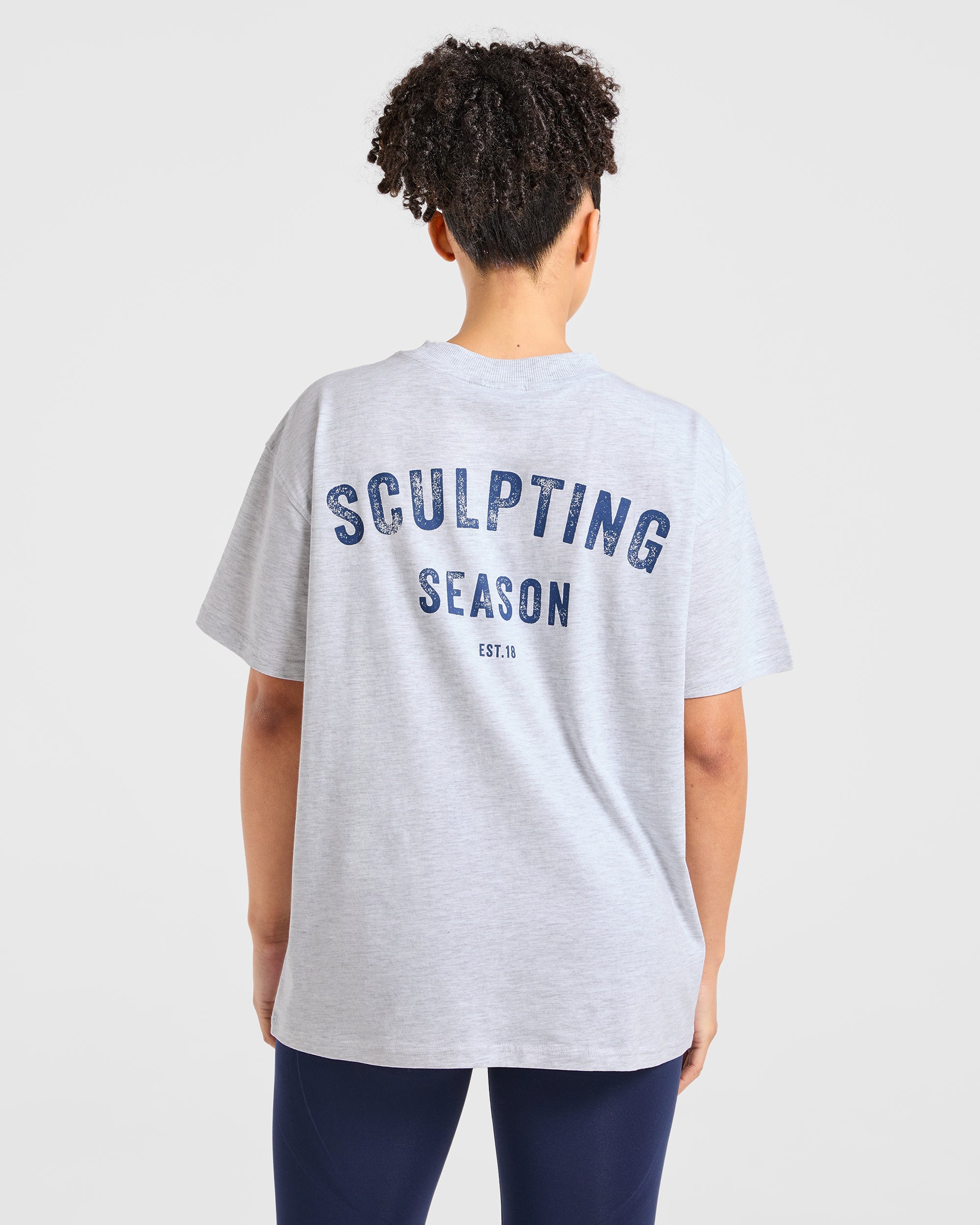 T-shirt Oversized Scultura della Stagione - Grigio Sfumato/Azzurro Navy
