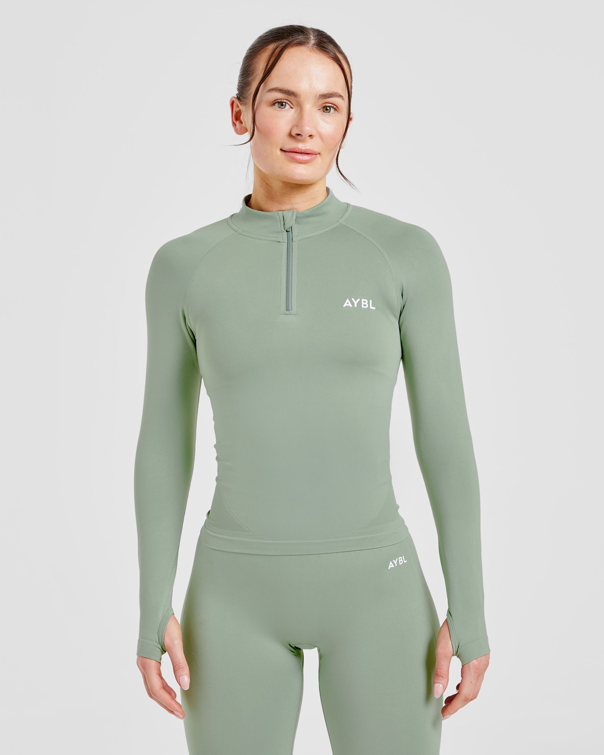 Giubbotto senza cuciture a zip 1/2 Empower - Verde Bosco