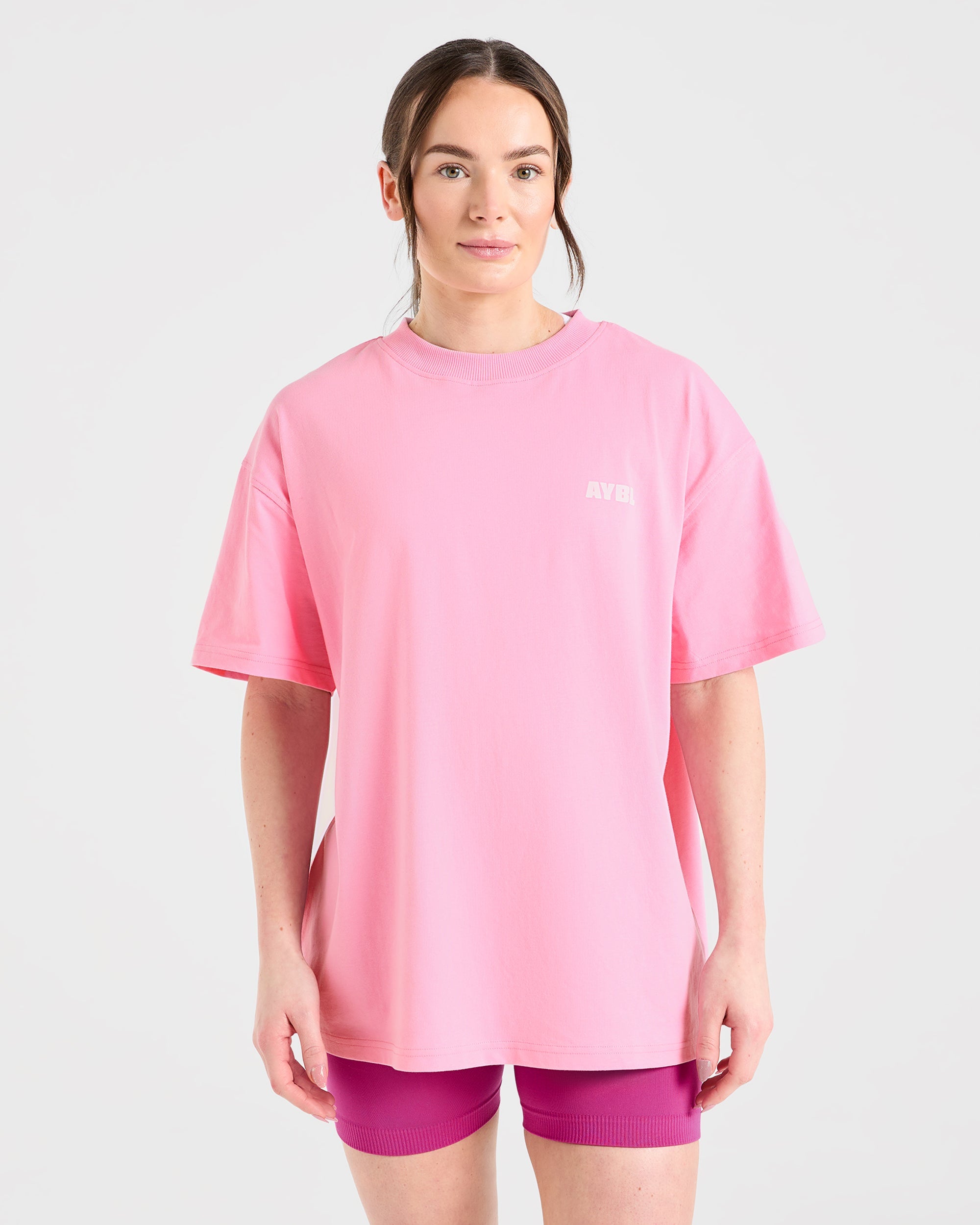T-shirt Oversized con Design Ondulato Focalizzato - Rosa/Bianco