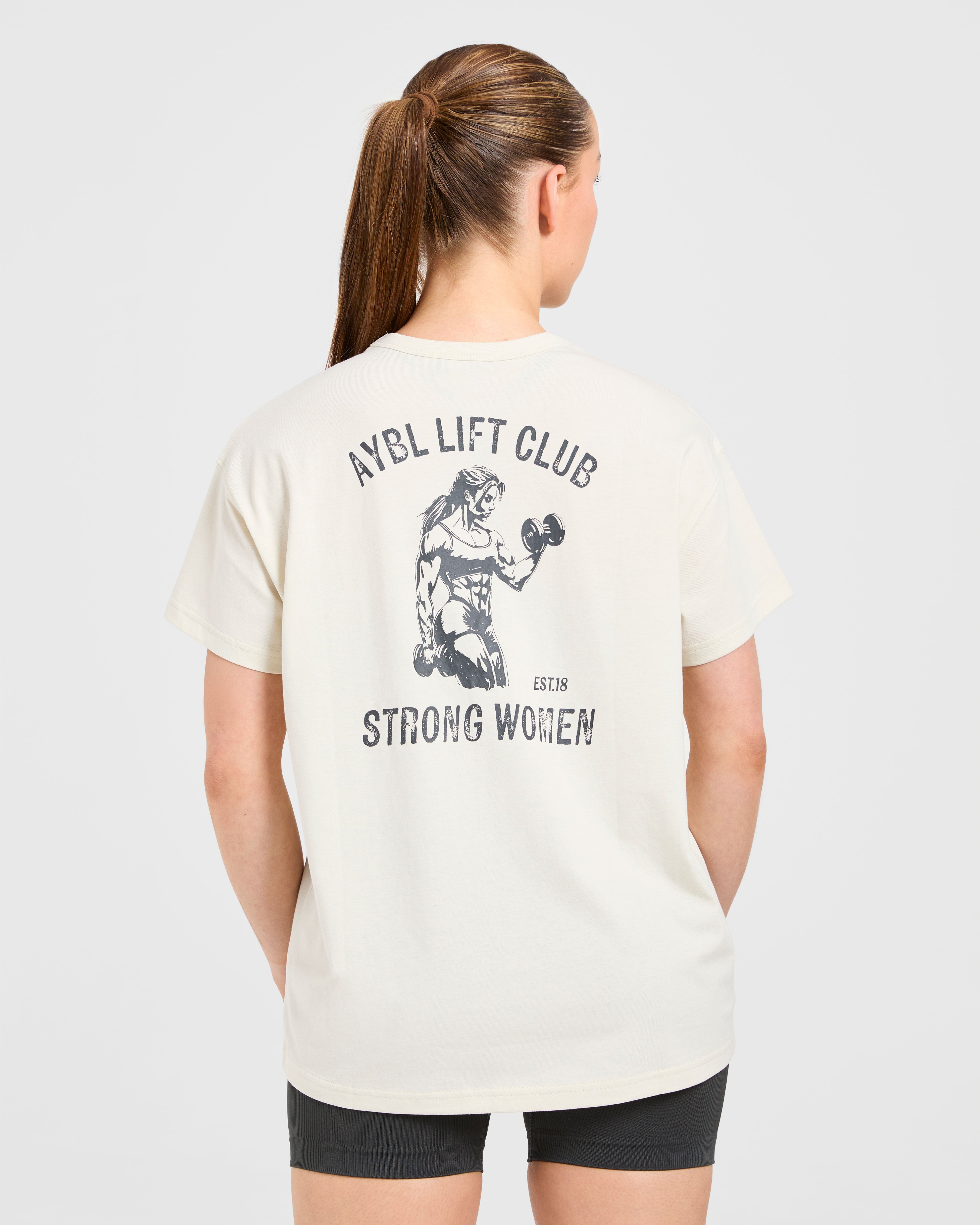 T-shirt oversize con stampa donne forti - Beige/Grigio
