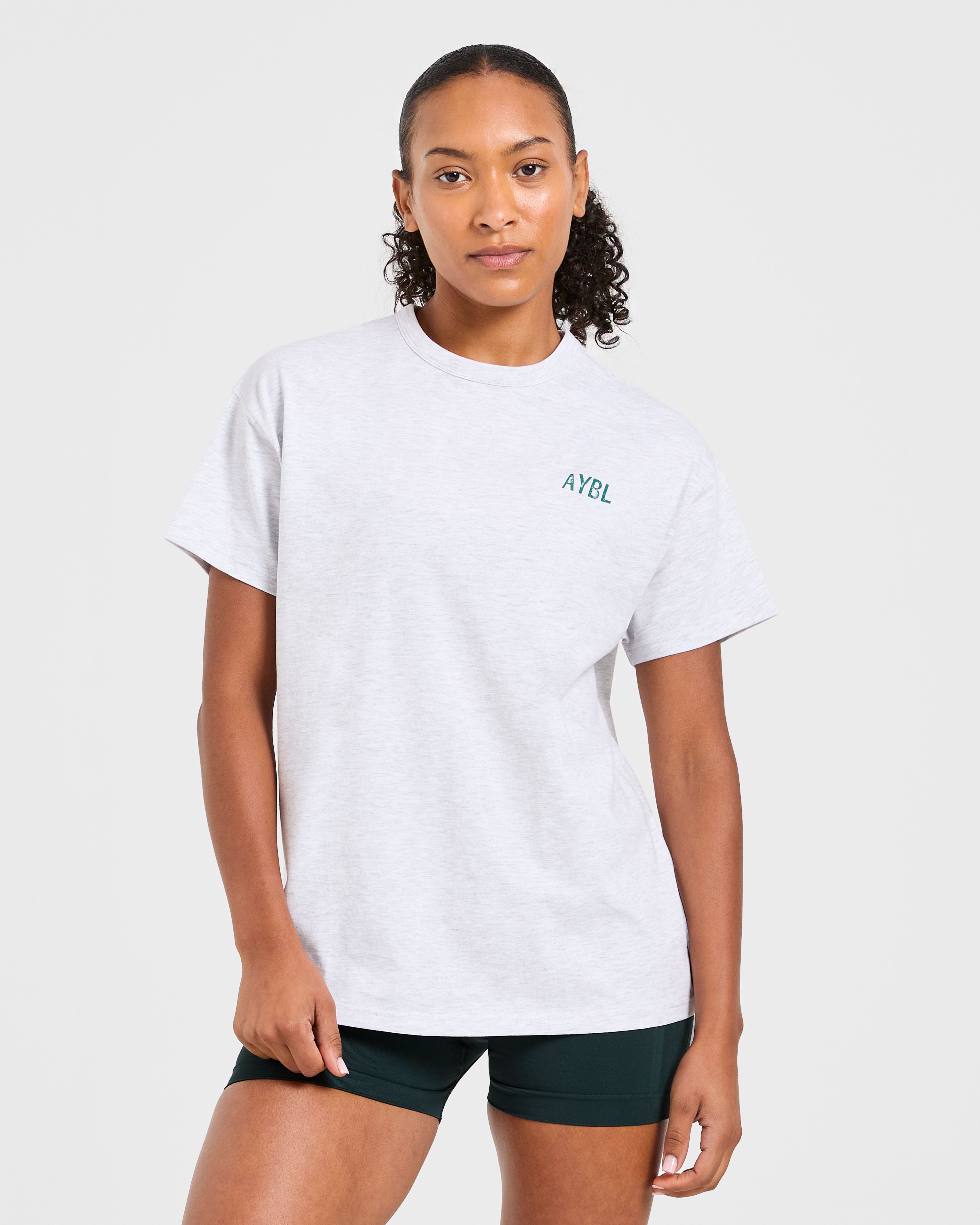 T-shirt oversize con grafica Strong Women - Grigio Mélange/Verde