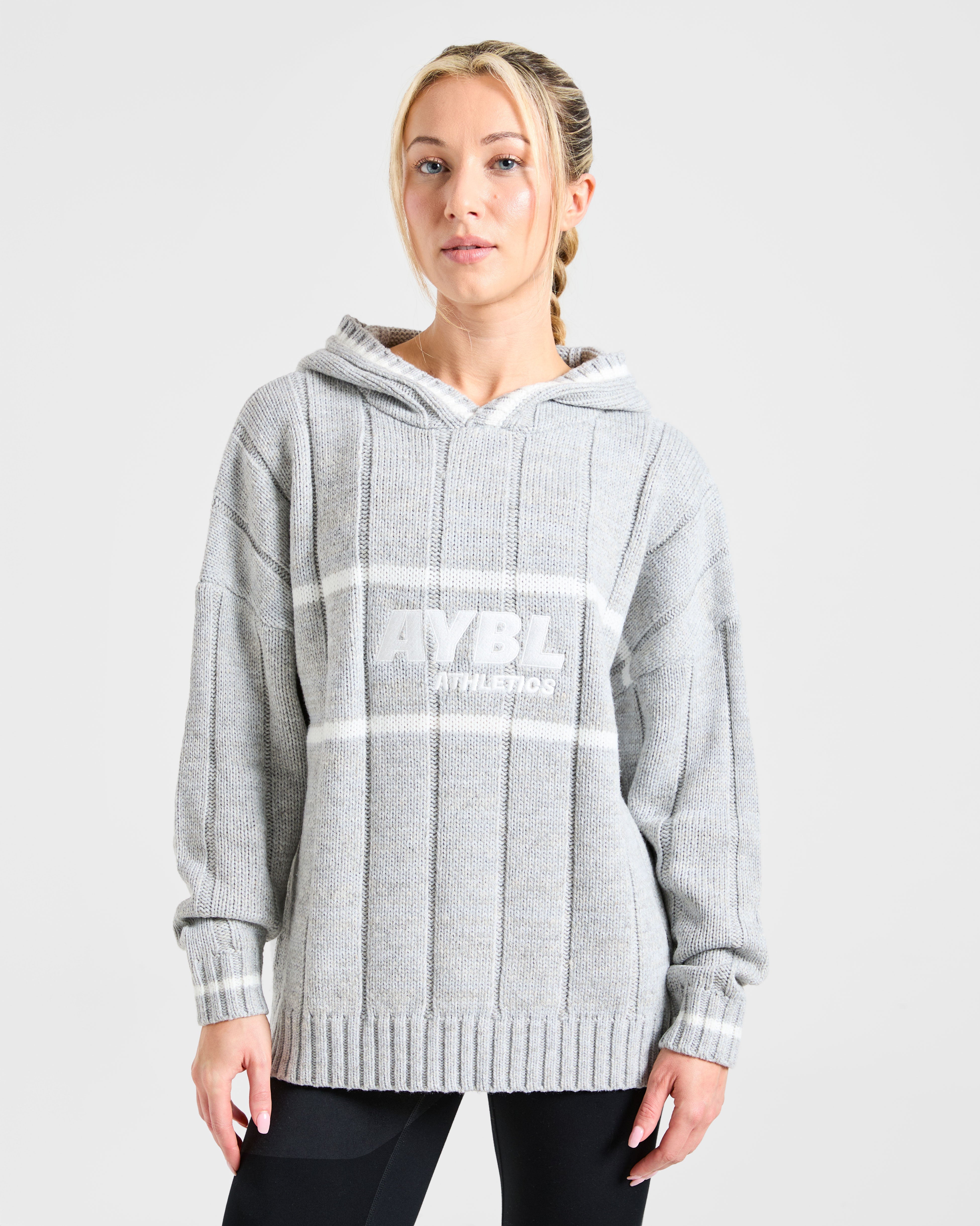 Giacca con Cappuccio Oversized in Maglia da Atletica - Grigio Mélange