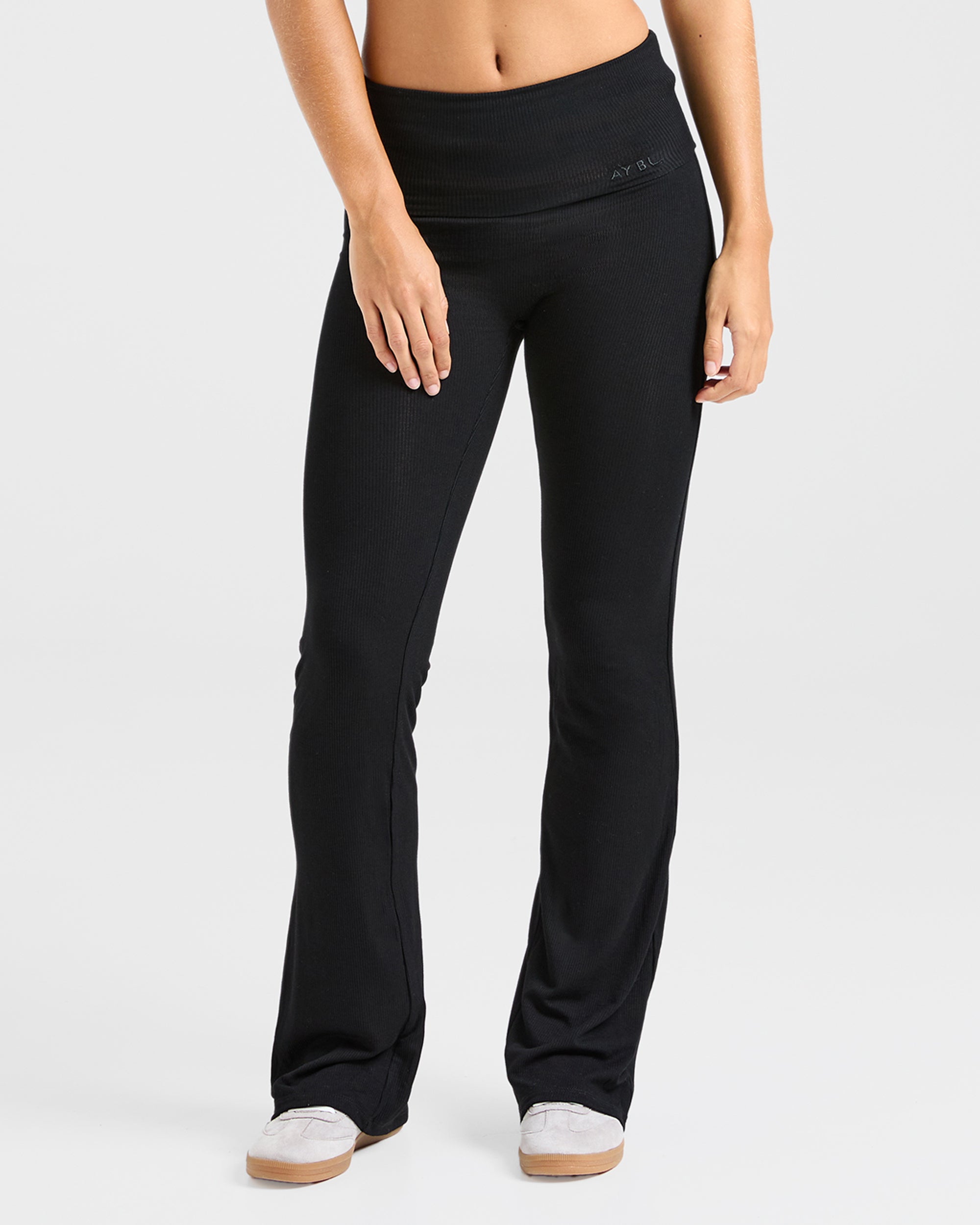 Leggings Larghe a Fianchi con Fodera e Maniche Ribbed - Nero