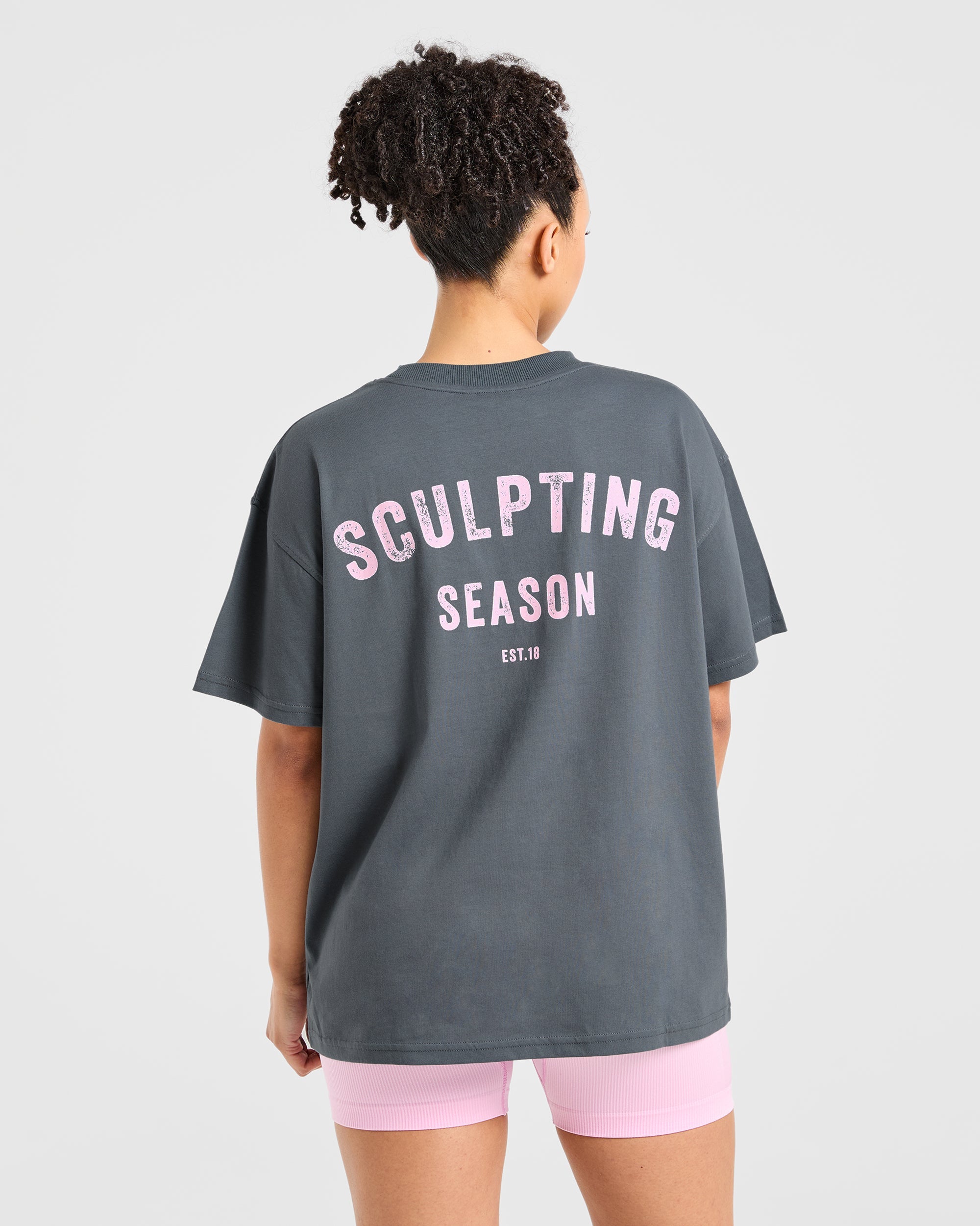 T-shirt Oversized Scultura Season - Grigio/Rosa