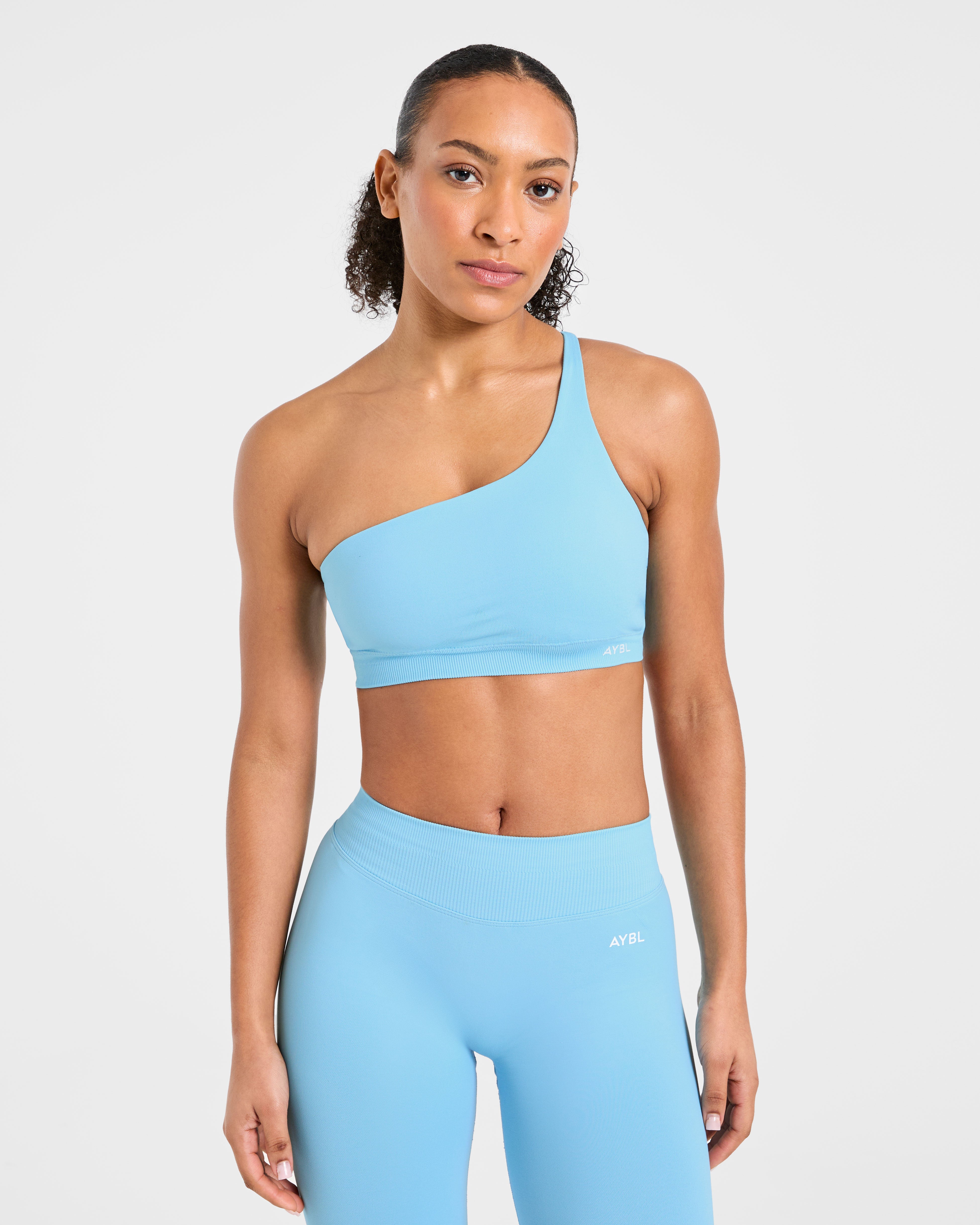 Aumenta il reggiseno sportivo senza cuciture a una spalla - Azzurro polvere