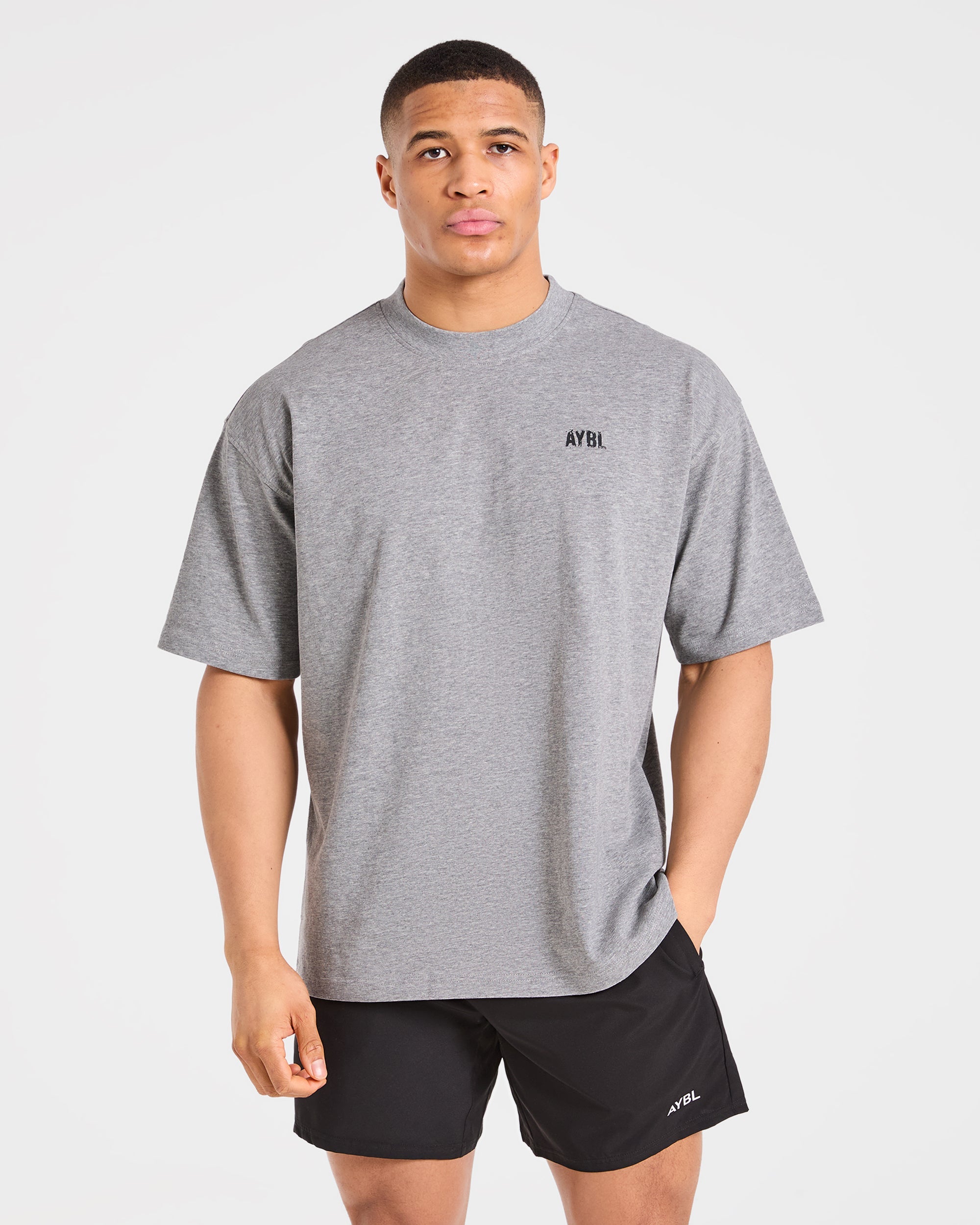T-shirt Oversized con Gesso da Palestra - Grigio Chiaro