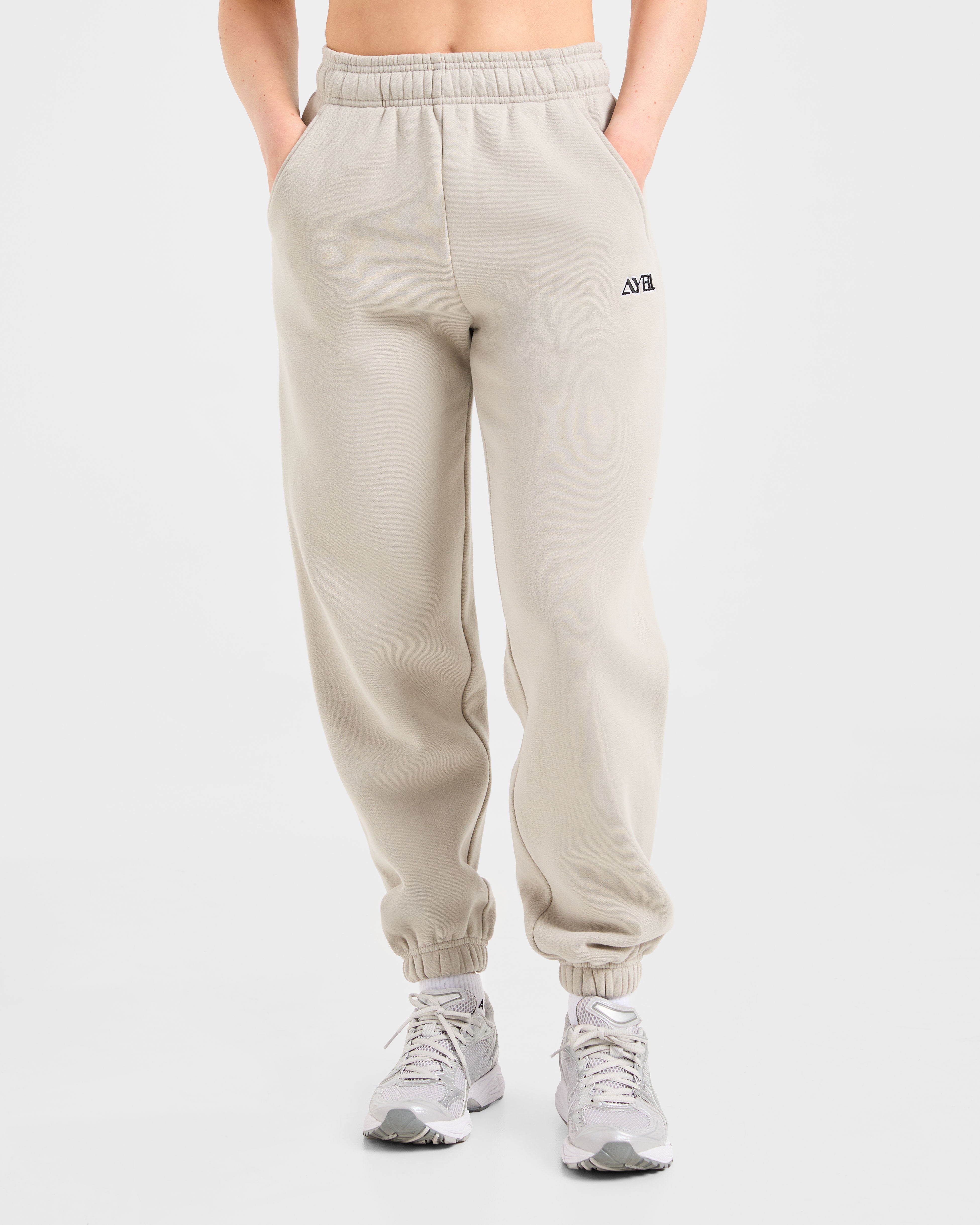 Pantaloni Jogger Oversized con Ricamo Retro - Grigio Taupe