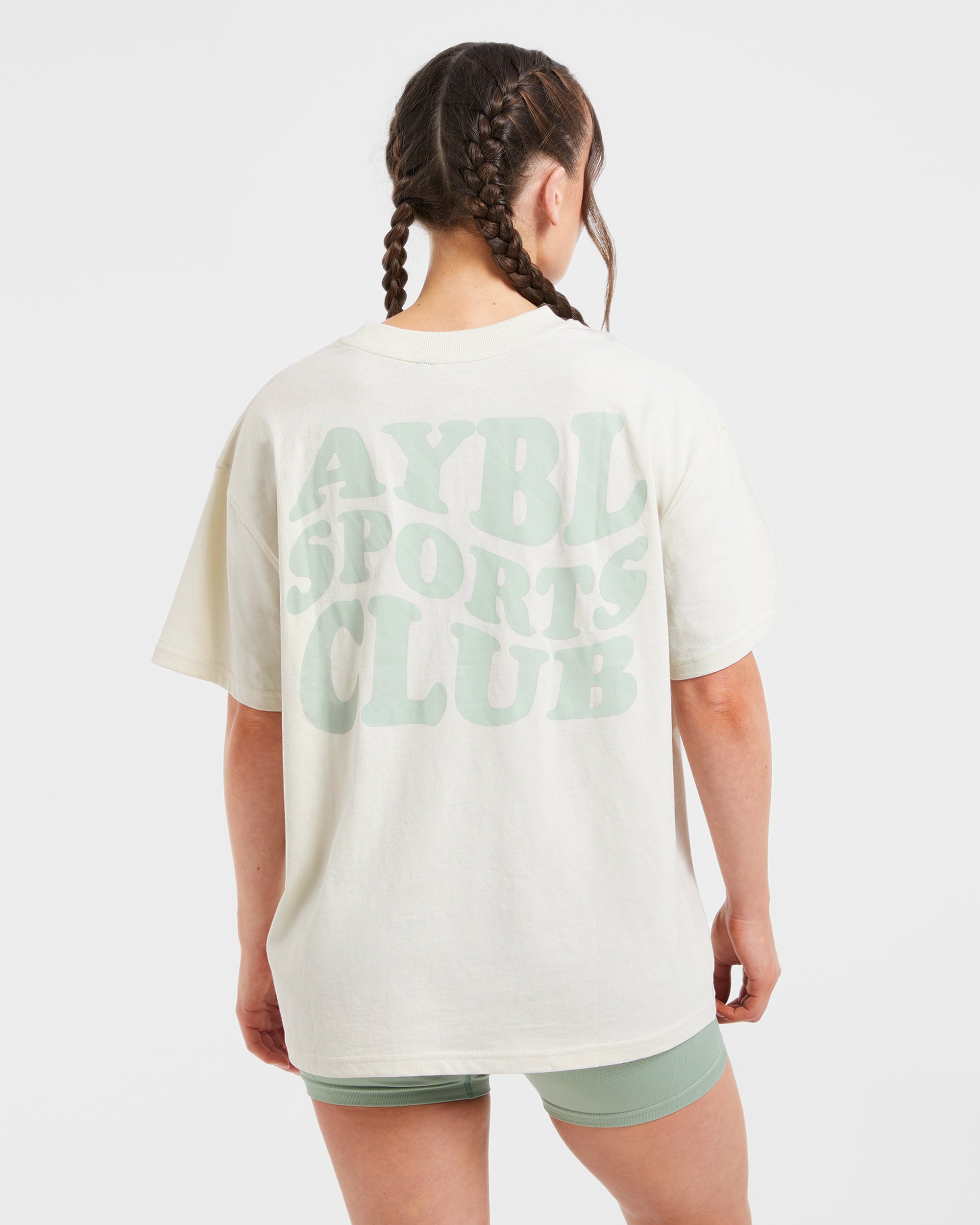 T-shirt Oversized a onde del Sports Club - Avorio/Verde