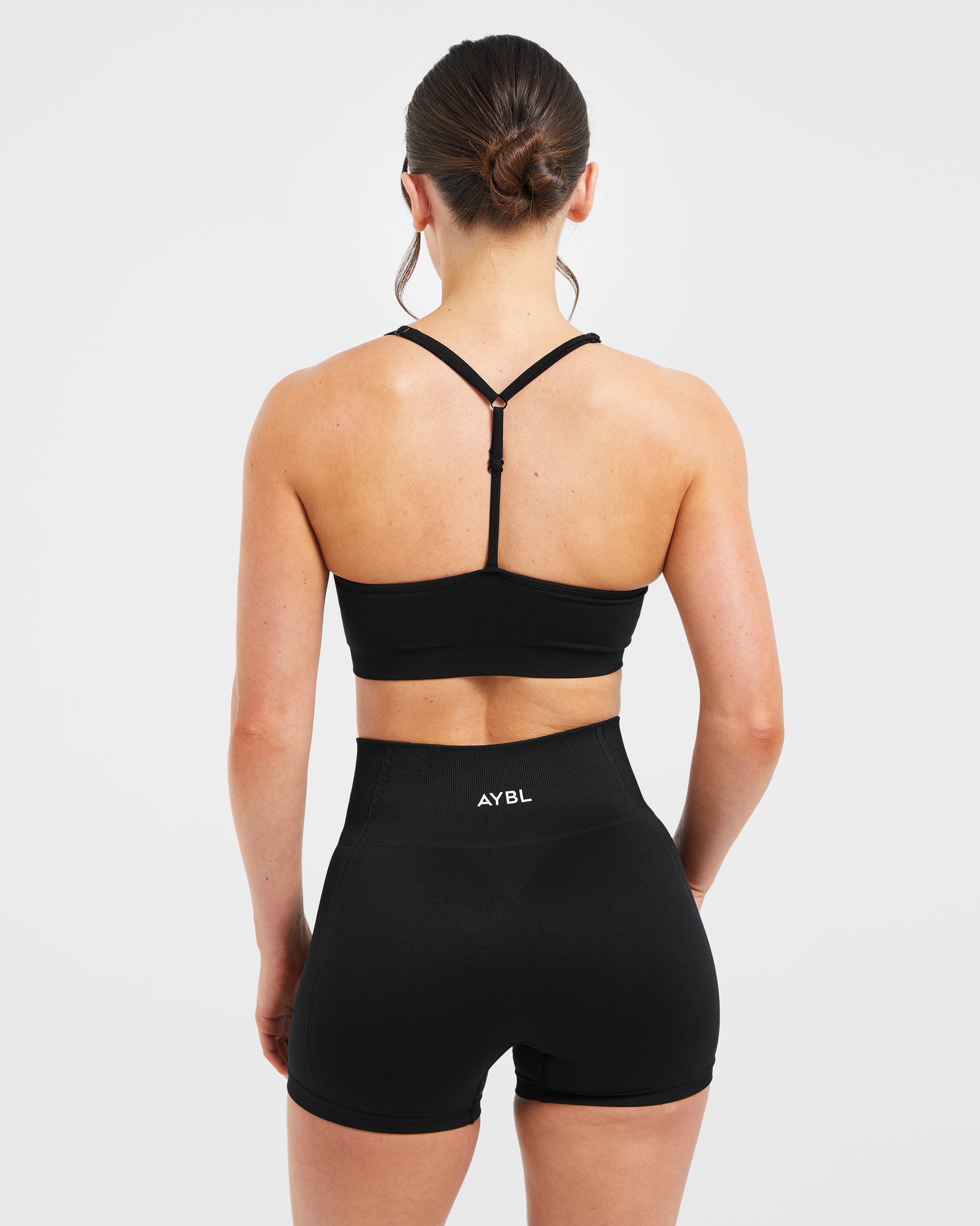 Sports Bra senza cuciture a collo a V essenziale - Nero