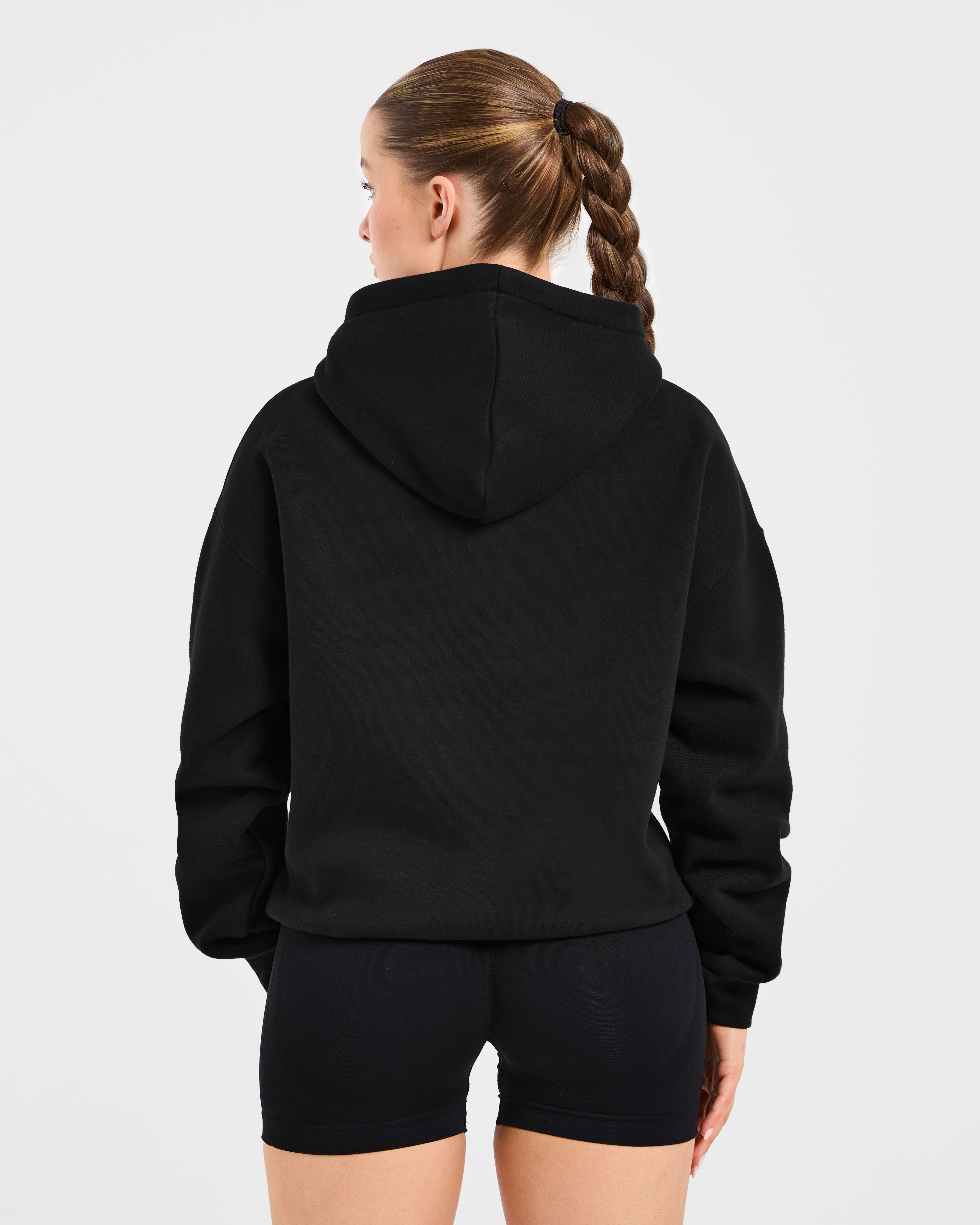 Felpa Oversized con Ricamo Script - Nero