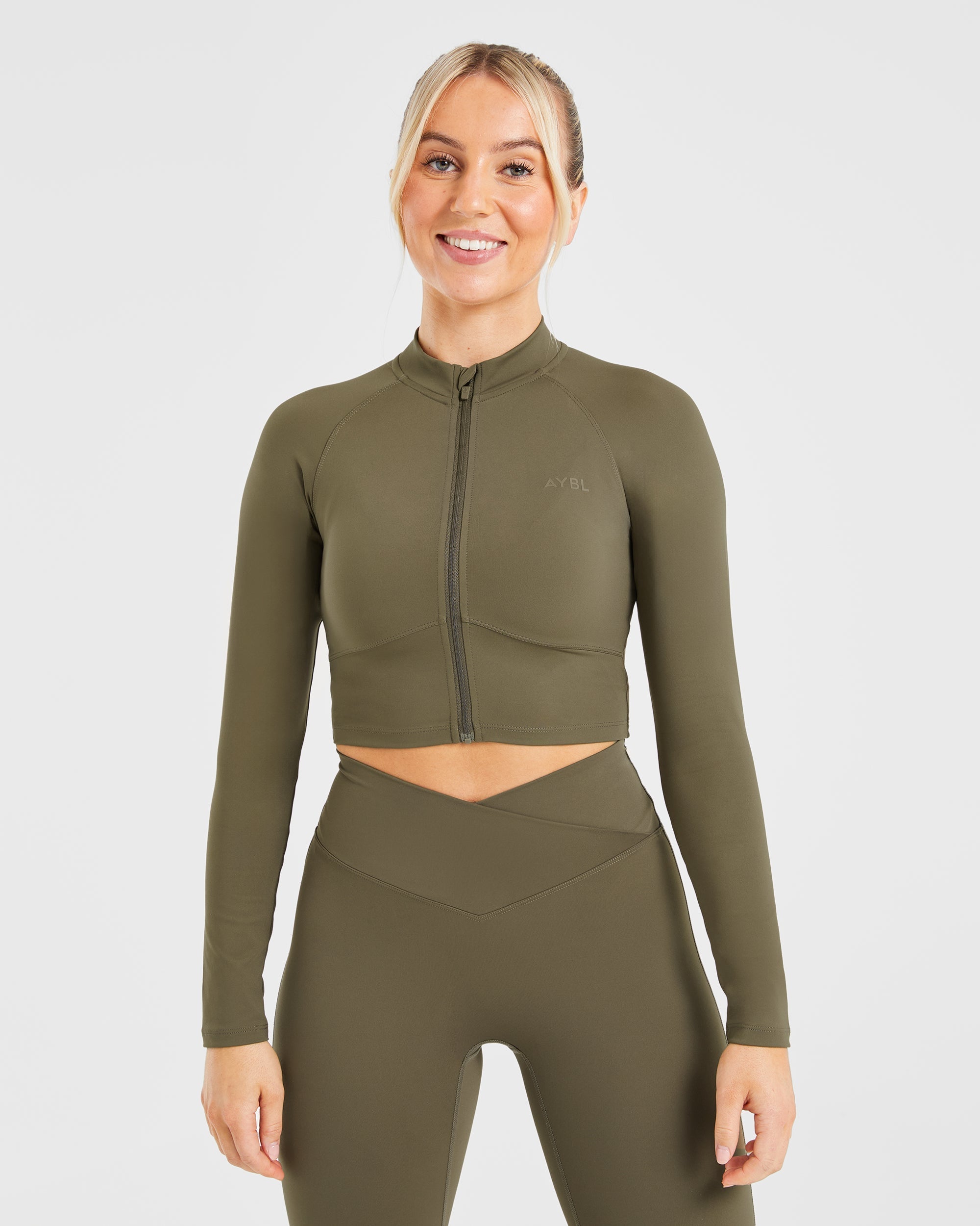 Giubbotto a Zip-Up Modellante - Khaki Scuro