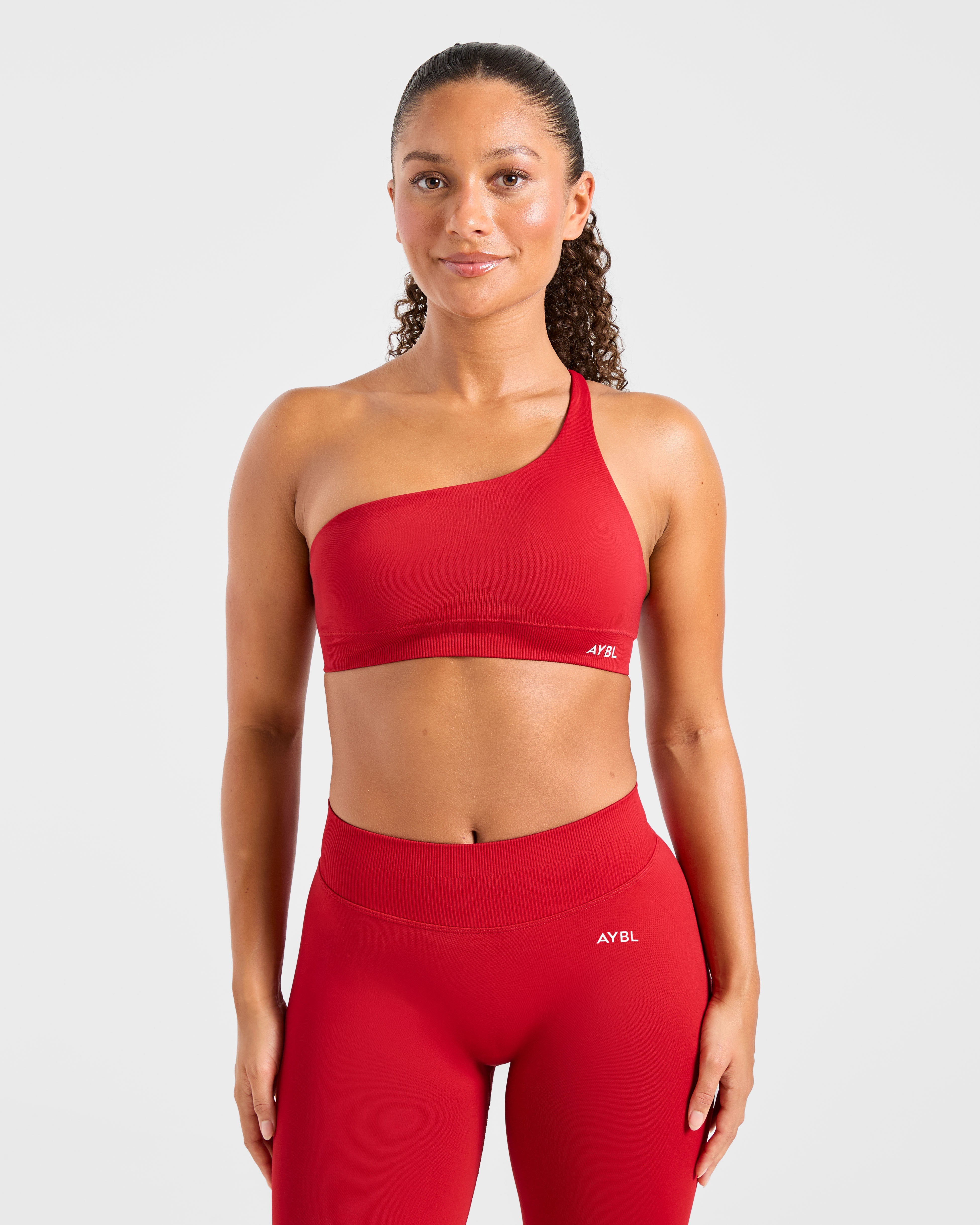 Aumenta il reggiseno sportivo senza cuciture a una spalla - Rosso