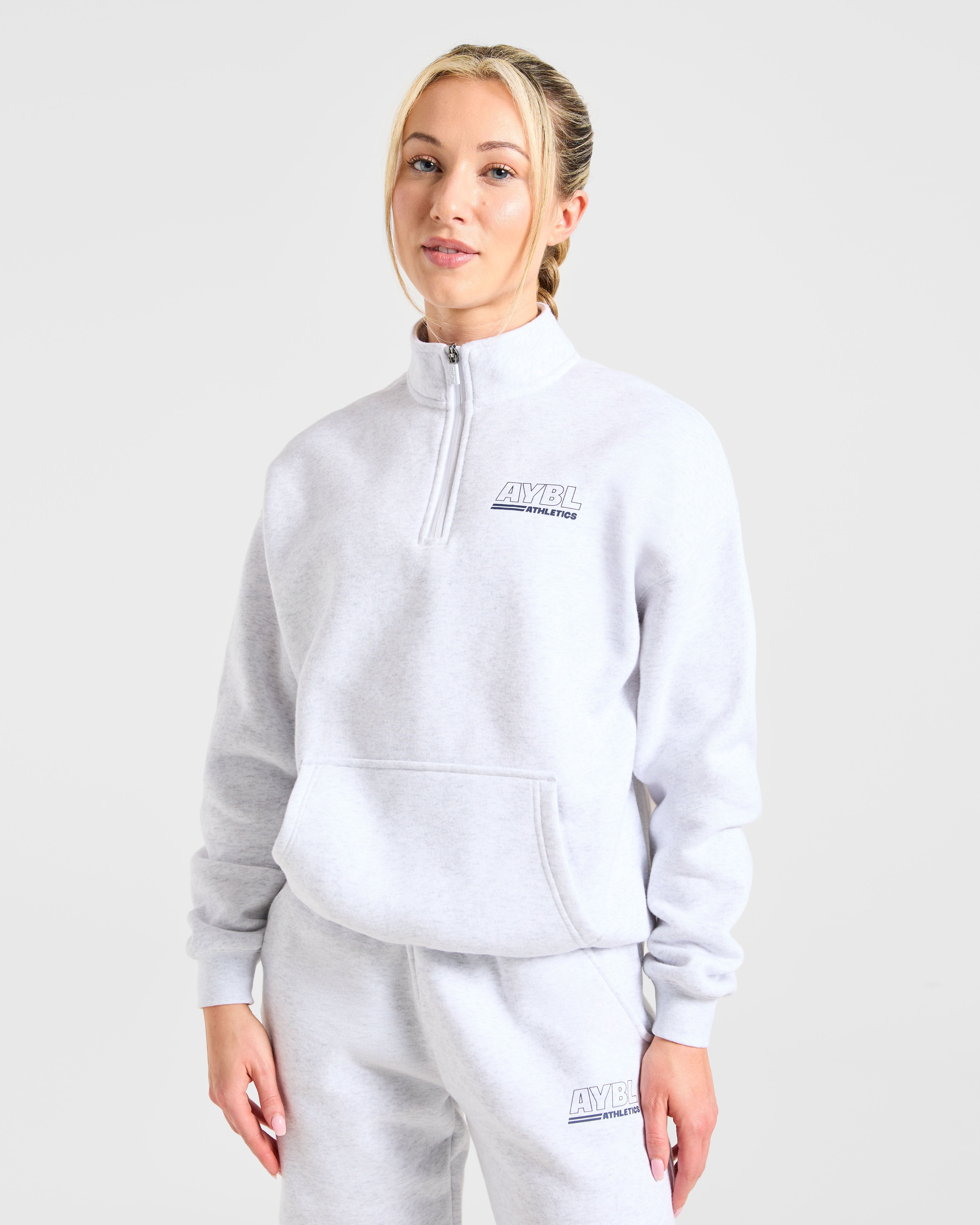 Pullover Oversized con Cerniera 1/4 da Atletica - Grigio Scurissimo/Azzurro Navy