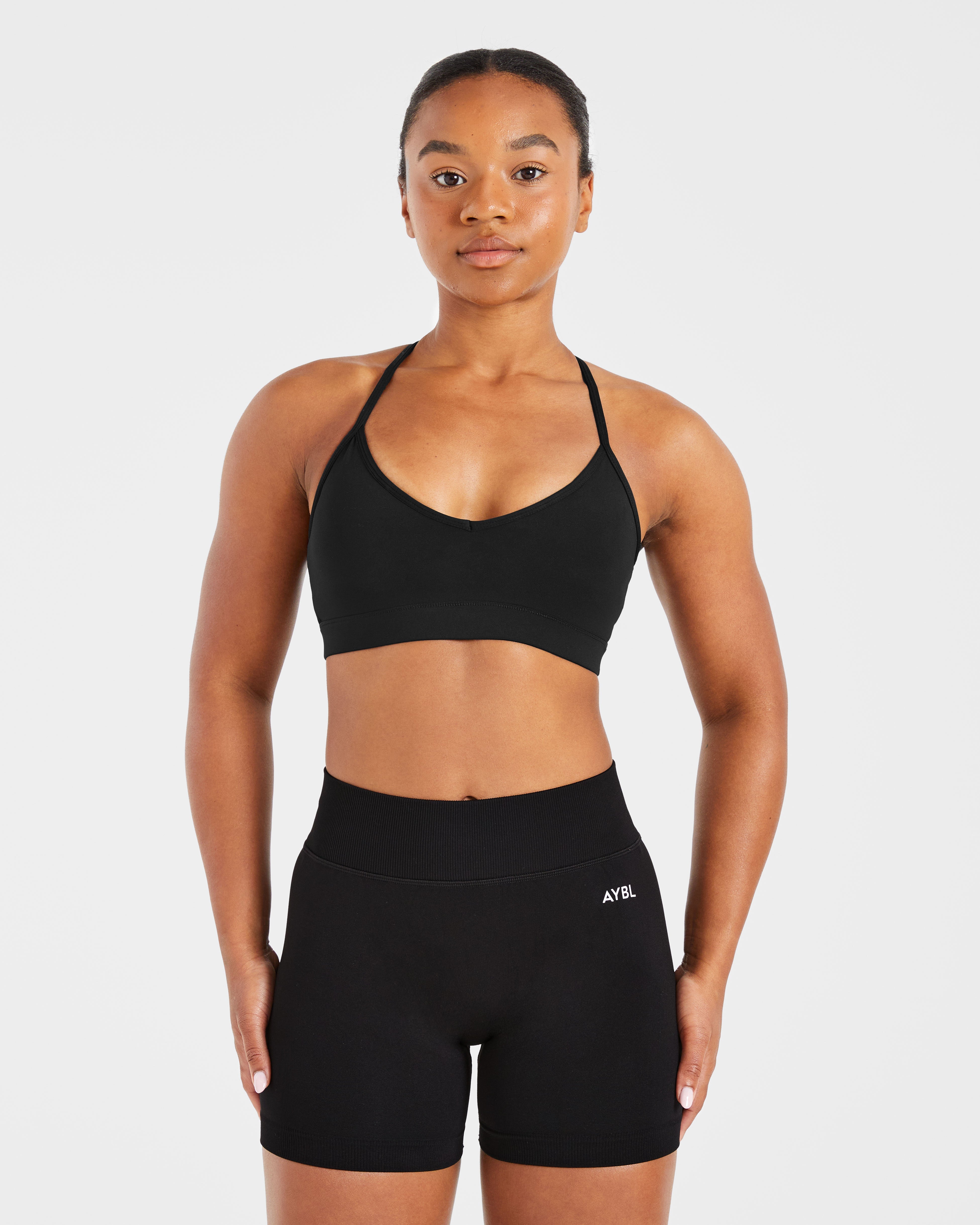 Sports Bra a Spalline con Scollatura a V - Nero