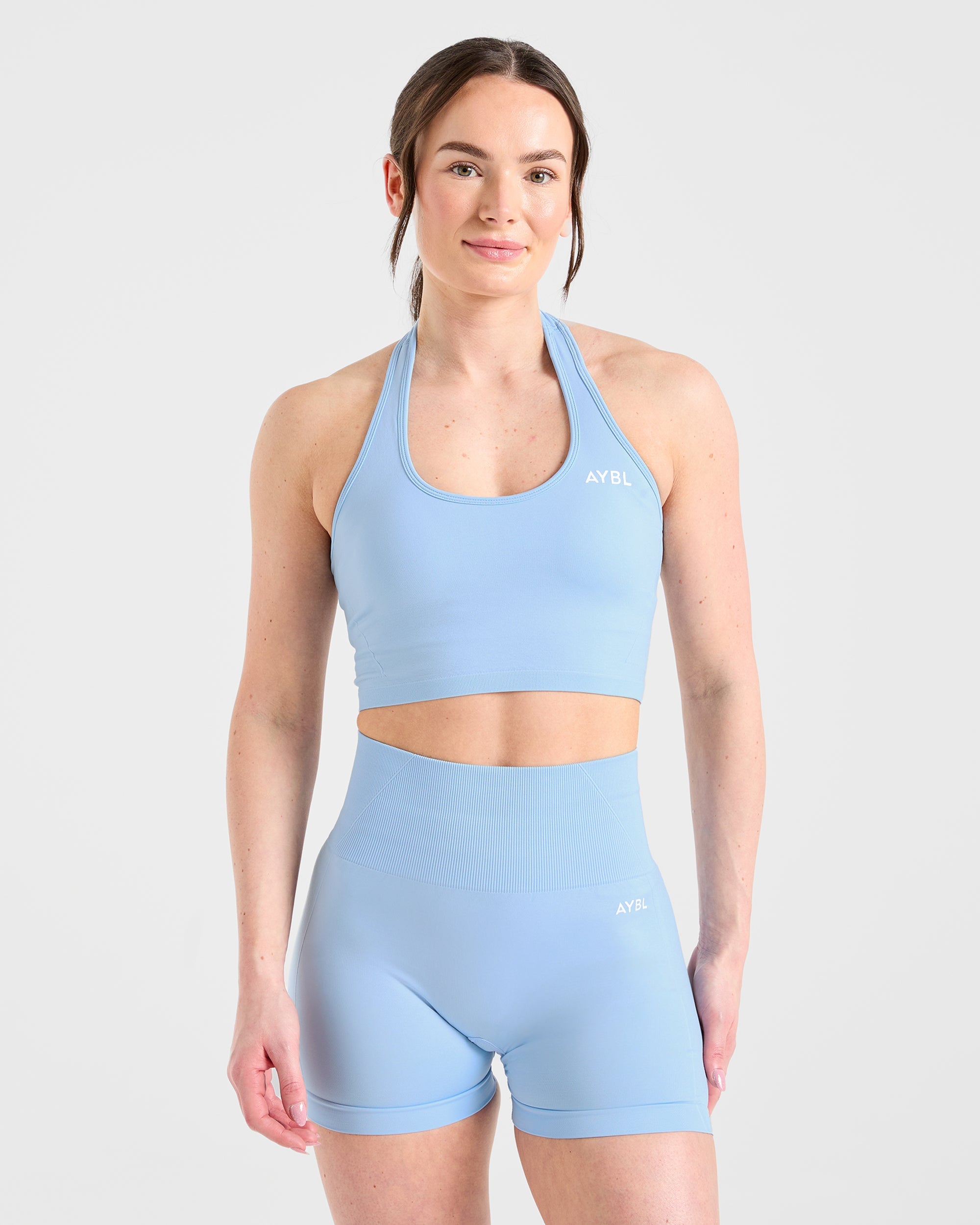 Top Corto Senza Cuciture con Spalline - Azzurro Cielo