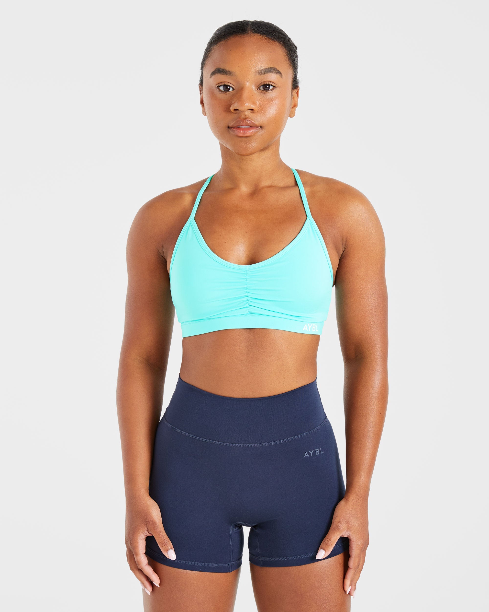 Sports Bra Essenziale con Ruches - Azzurro Acqua