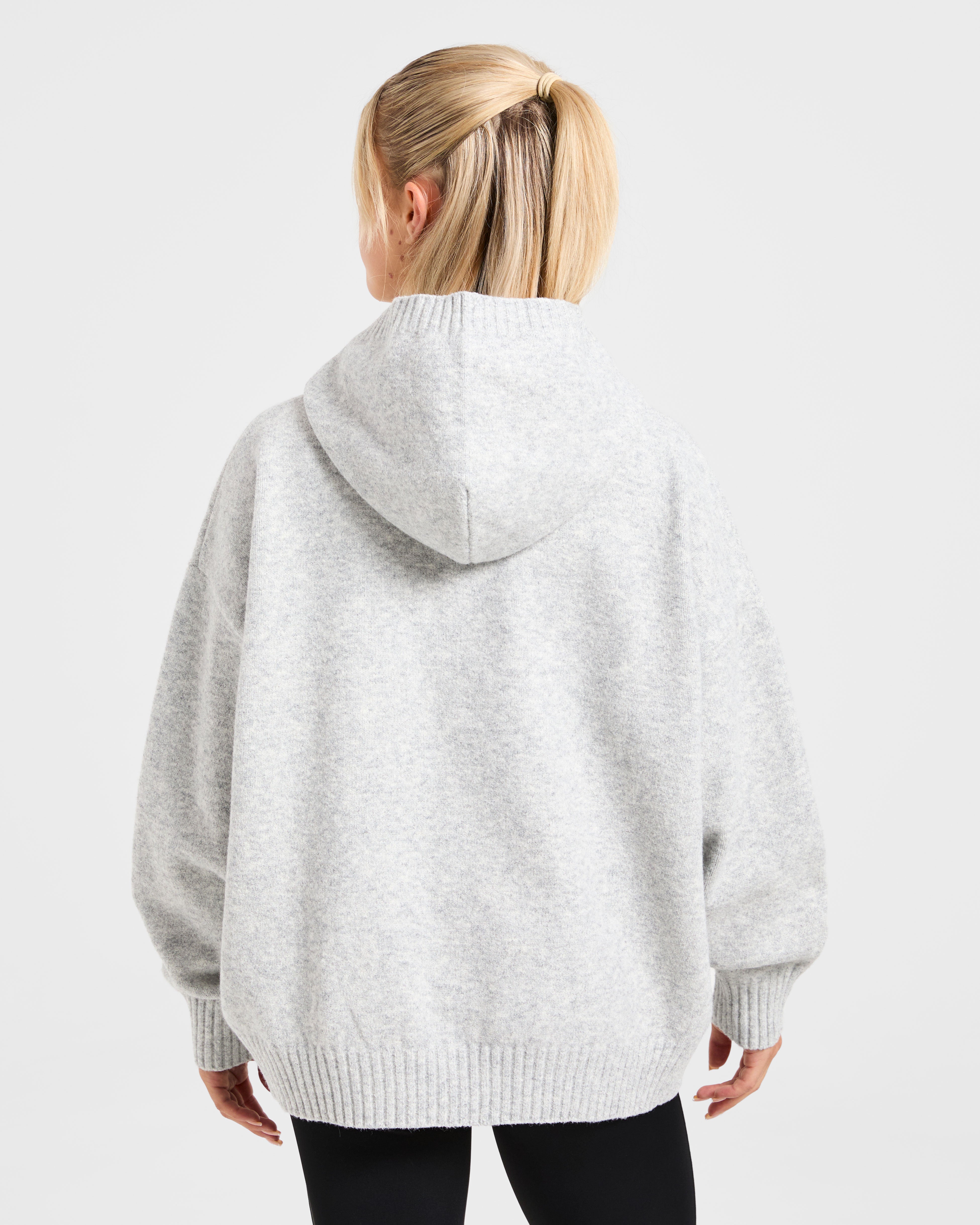 Giacca con Cappuccio Oversized a Maglia con Logo Minimal Varsity - Grigio Marl/Bordeaux