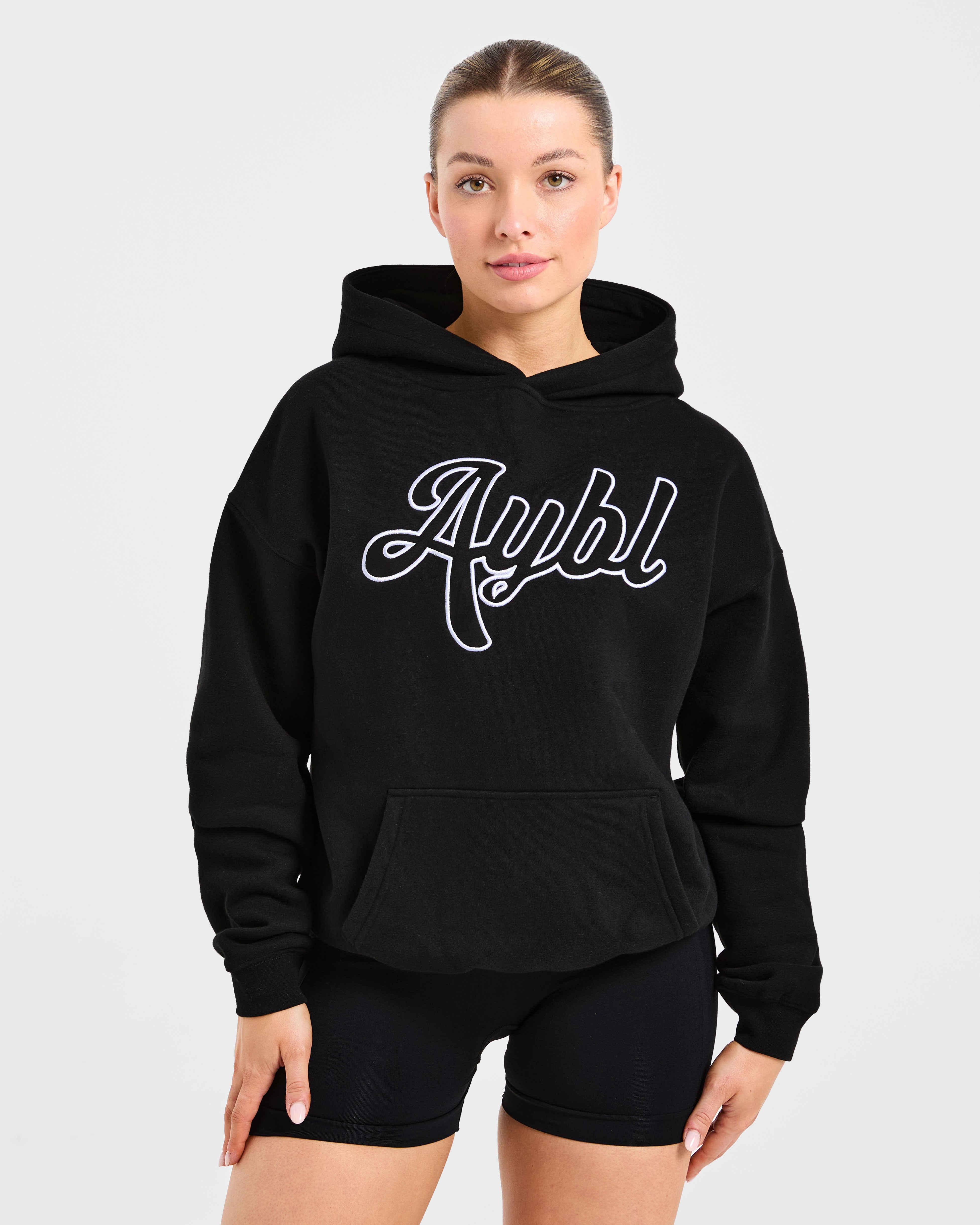 Felpa Oversized con Ricamo Script - Nero